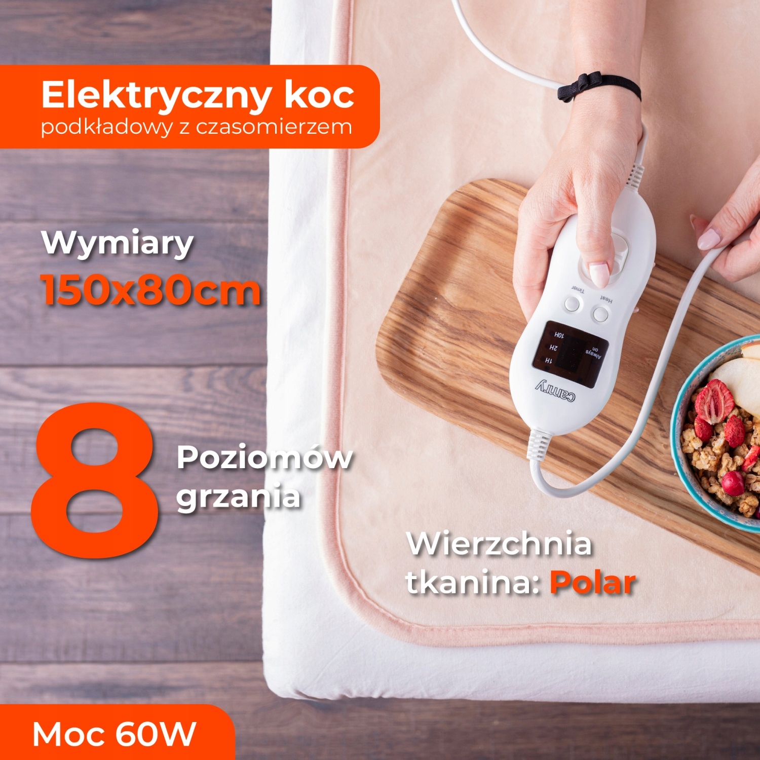 Elektryczny Koc Podkładowy z Czasomierzem Camry CR7423 - 8 Poziomów Grzania