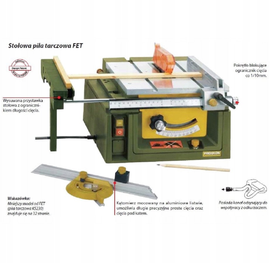 Proxxon FET - Stołowa pilarka tarczowa Maksymalna moc 200 W