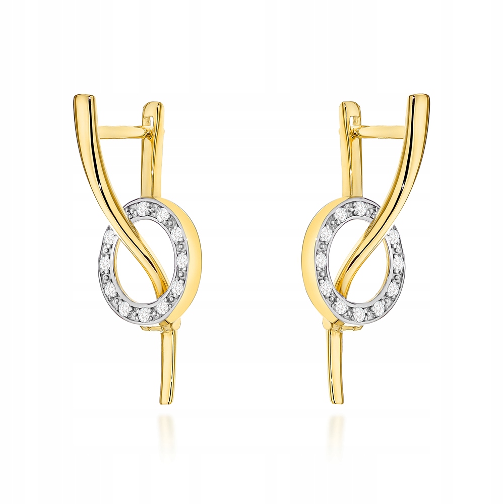 Náušnice zlaté 585 vlnky a kolečko se zirkony dárek pro maminku k narozeninám