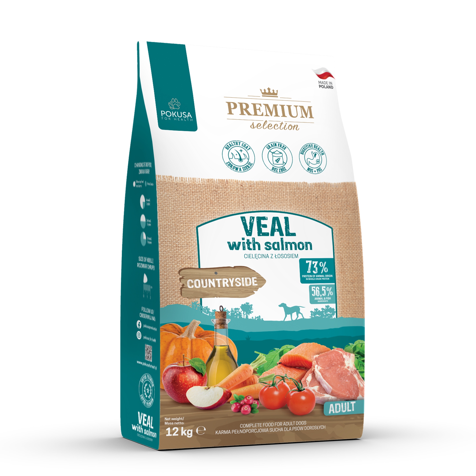 Levně Pokusa Premium Selection telecí s lososem 12 kg