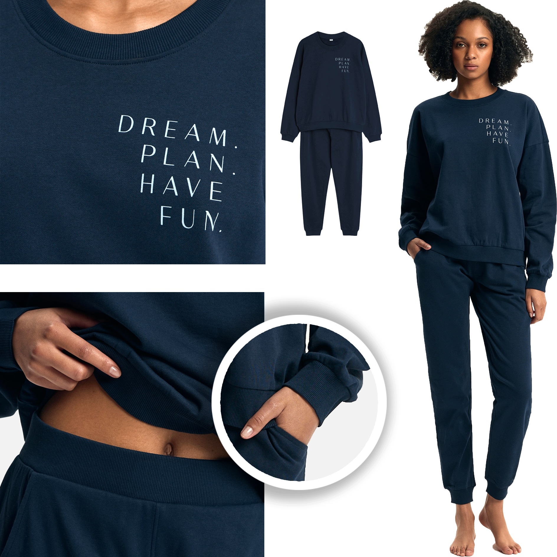 Henderson Ladies homewear dámské pyžamové šaty French Terry tmavě modré 3XL