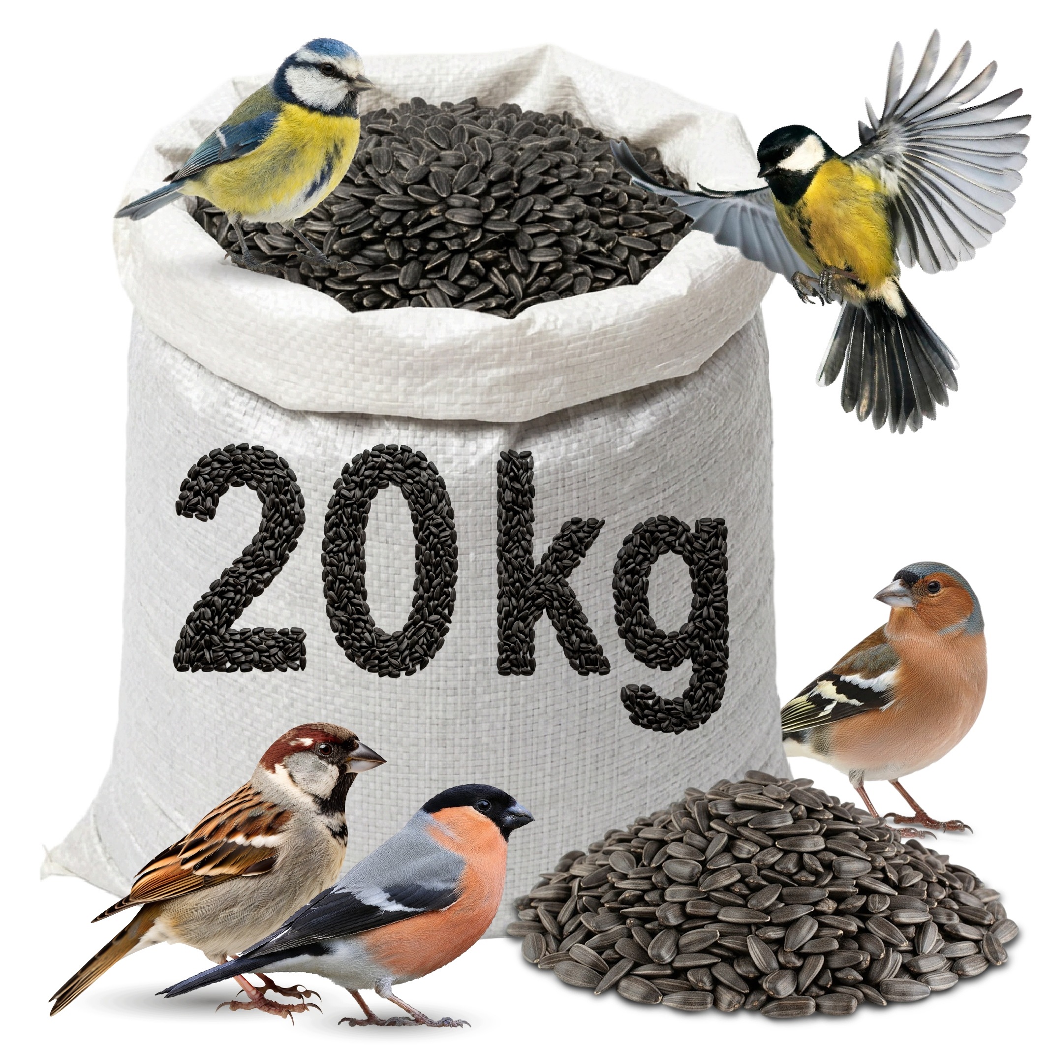 Slunečnice Pro Ptáky Černá 20 kg Krmivo Krmná Směs Zrno Do Krmiva