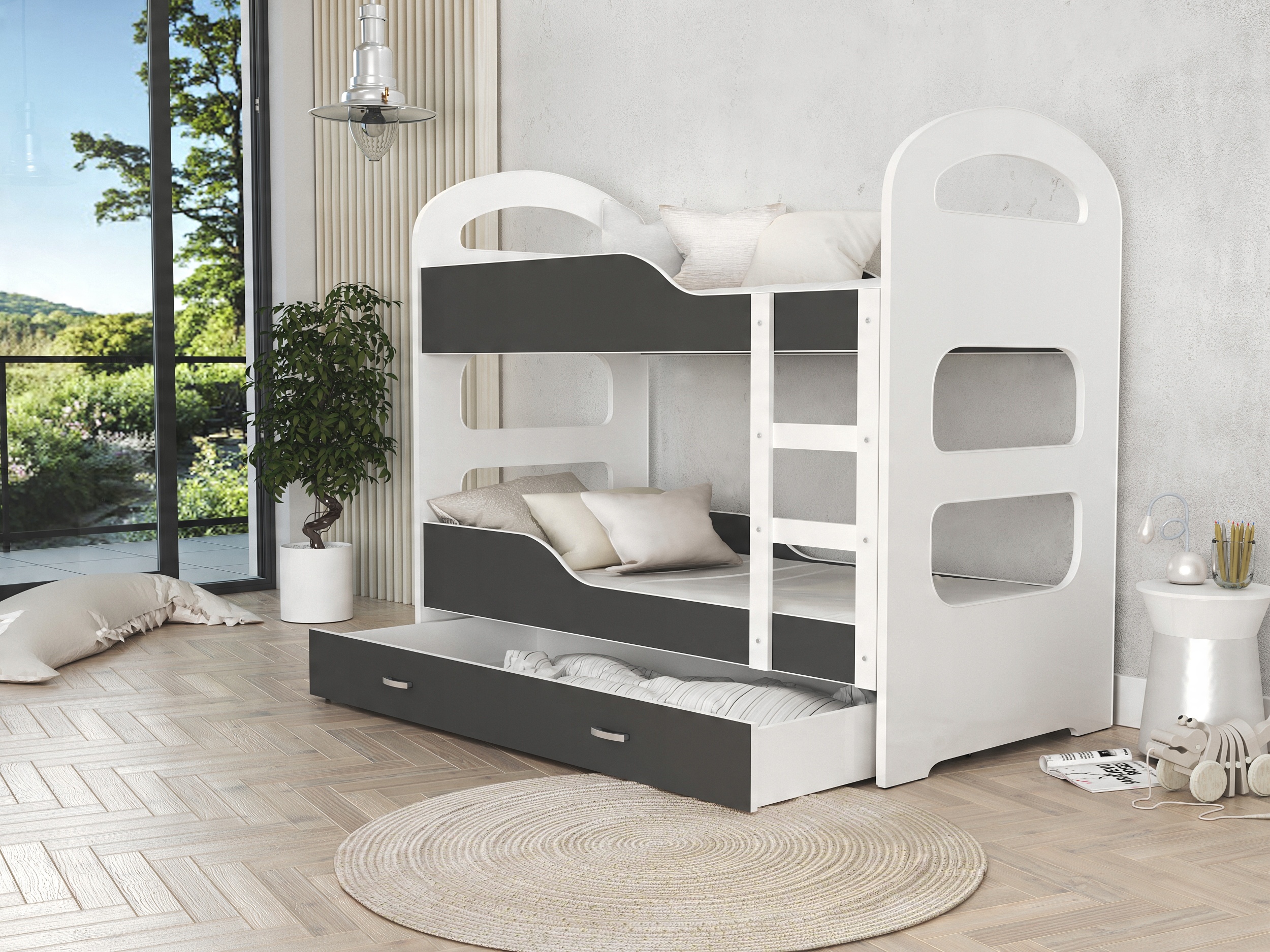 Двухъярусная кровать 160x80 белый серый Hector Product width 80 cm
