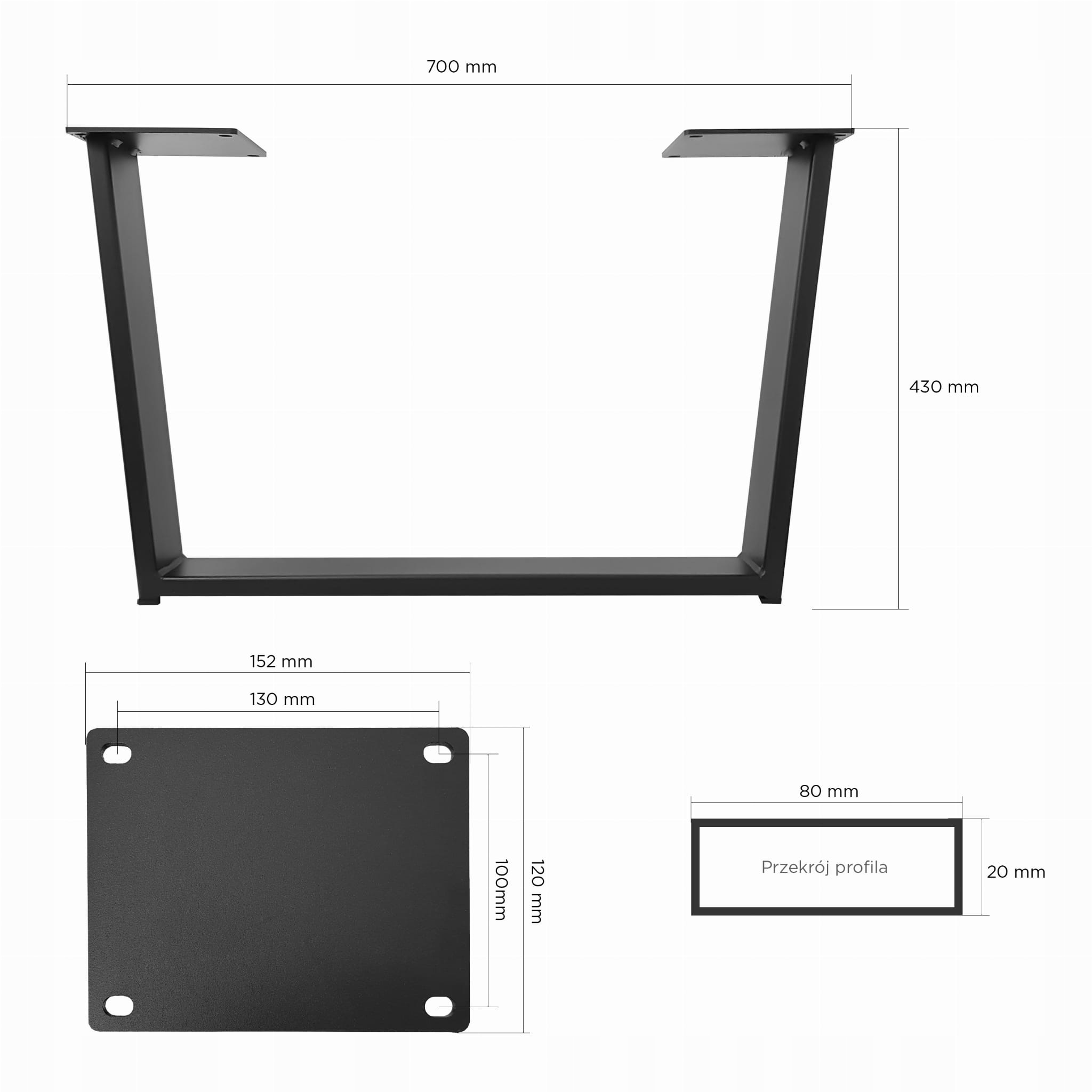 Stelaż do stolika kawowego loft typ T czarny 43 cm Model Typ T