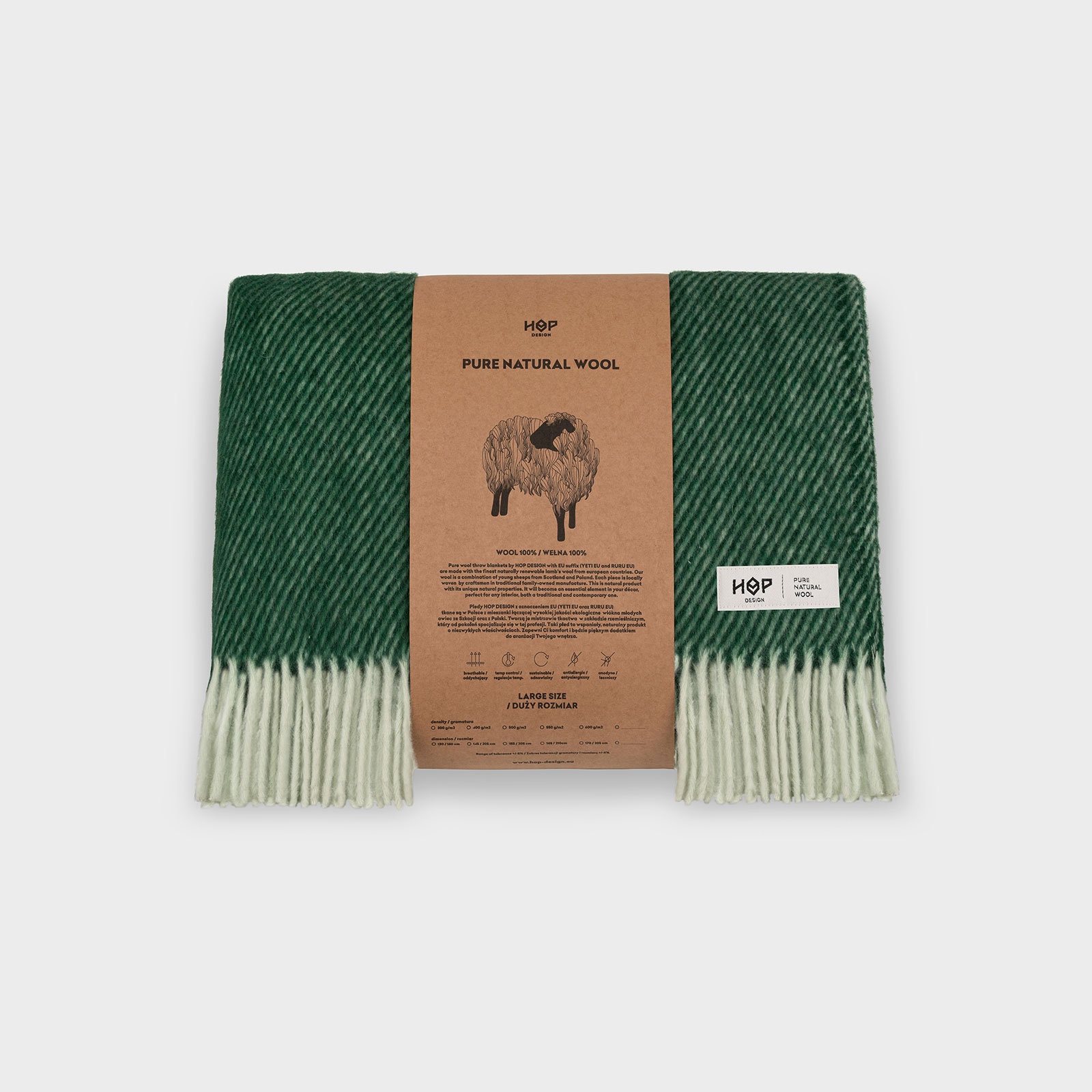 Deka Ruru Eu vlněný zelený pruh 155x205 Hop Design