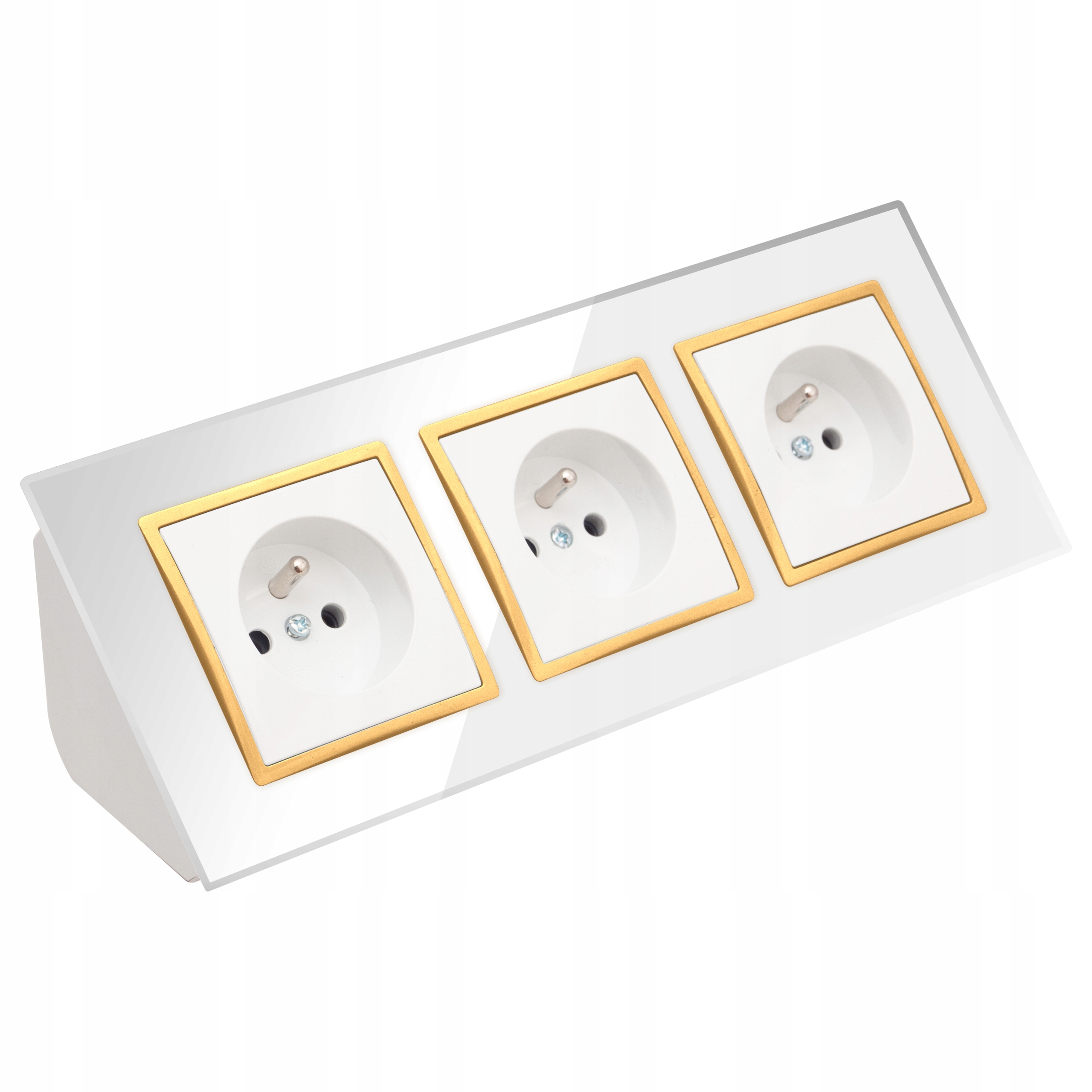 Gniazdo Potrójne Szklane Meblowe Narożne Biurkowe Białe Złote Listwa