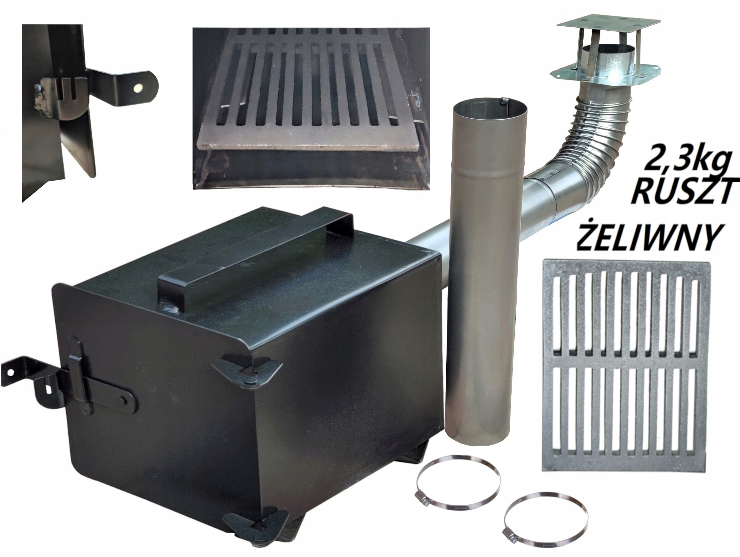 Zestaw wędzarni palenisko malowane proszkowo 25X25X32,5 2mm rura dymna Pl