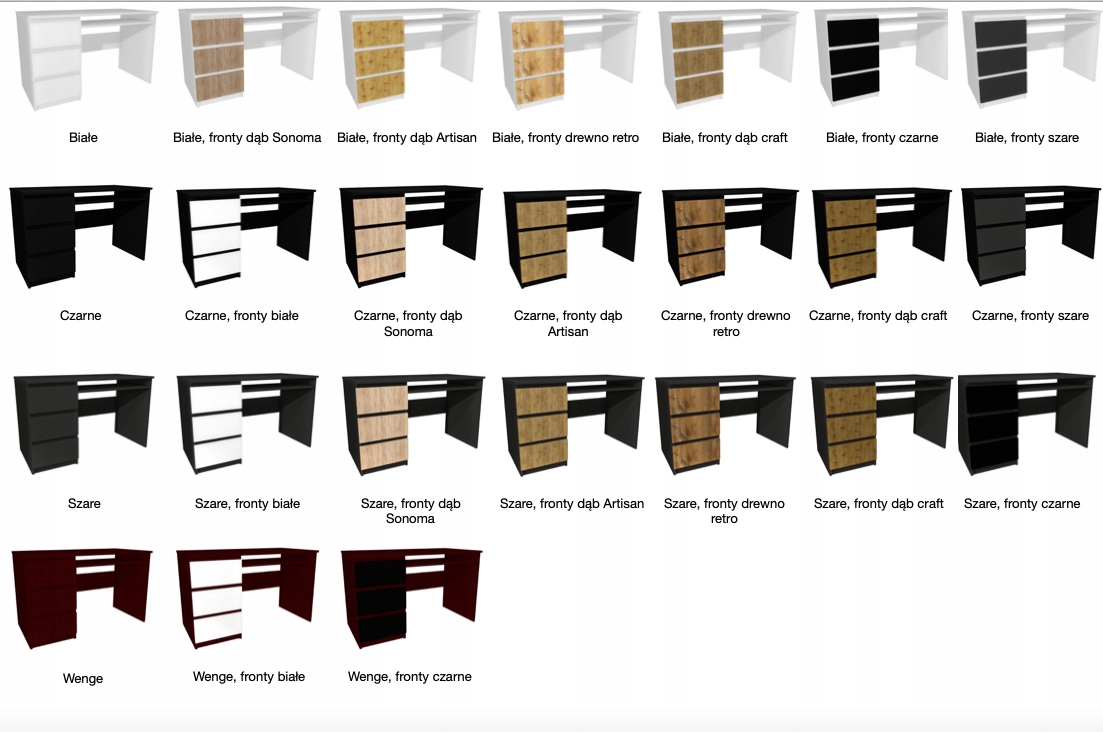 Biurko czarne, fronty dąb craft 120x60 cm Kolor frontów dąb craft