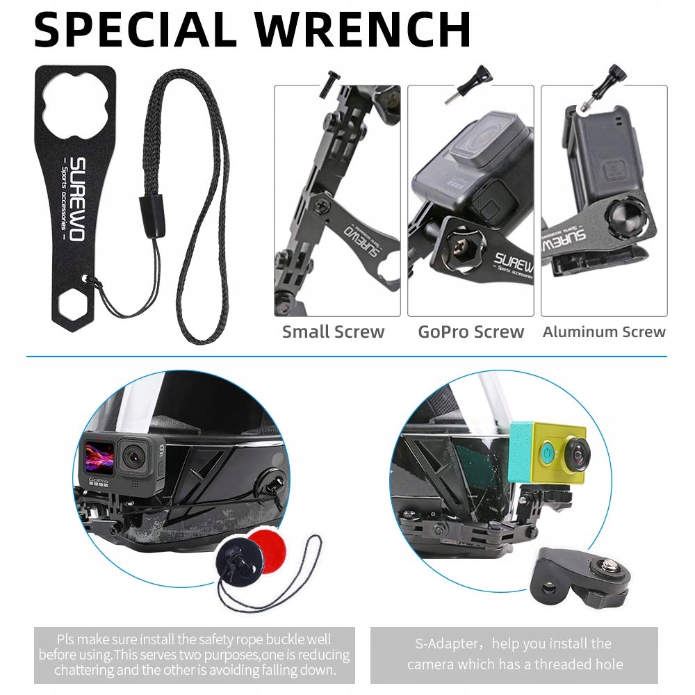 SUREWO Aluminiowy Uchwyt Na Kask Motocyklowy Do Kamer GoPro DJI AKASO — miniatura 5