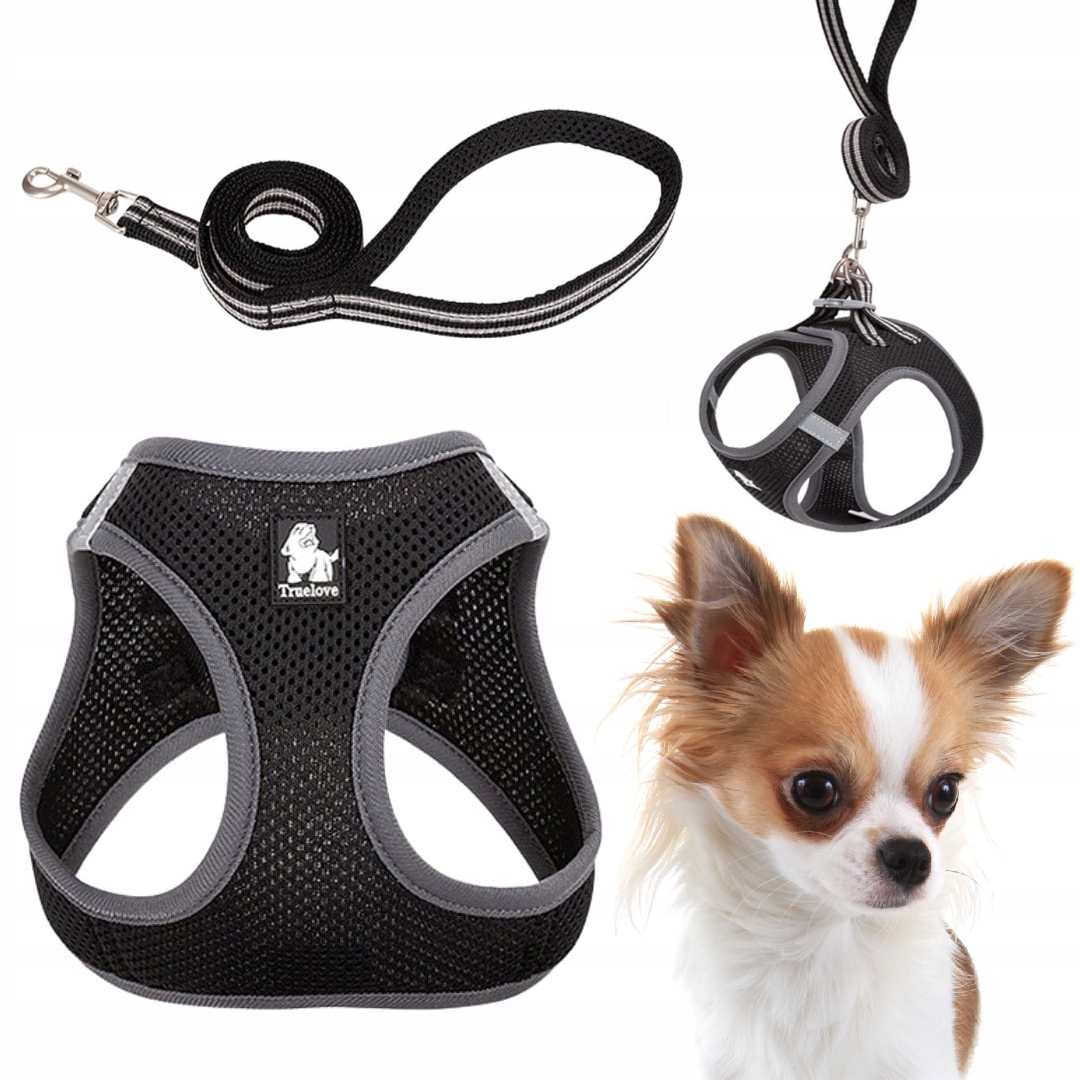 Levně Postroj Vodítko Pro Malého Psa Kočku Lehký Truelove Mini Černý Xxxs Sada