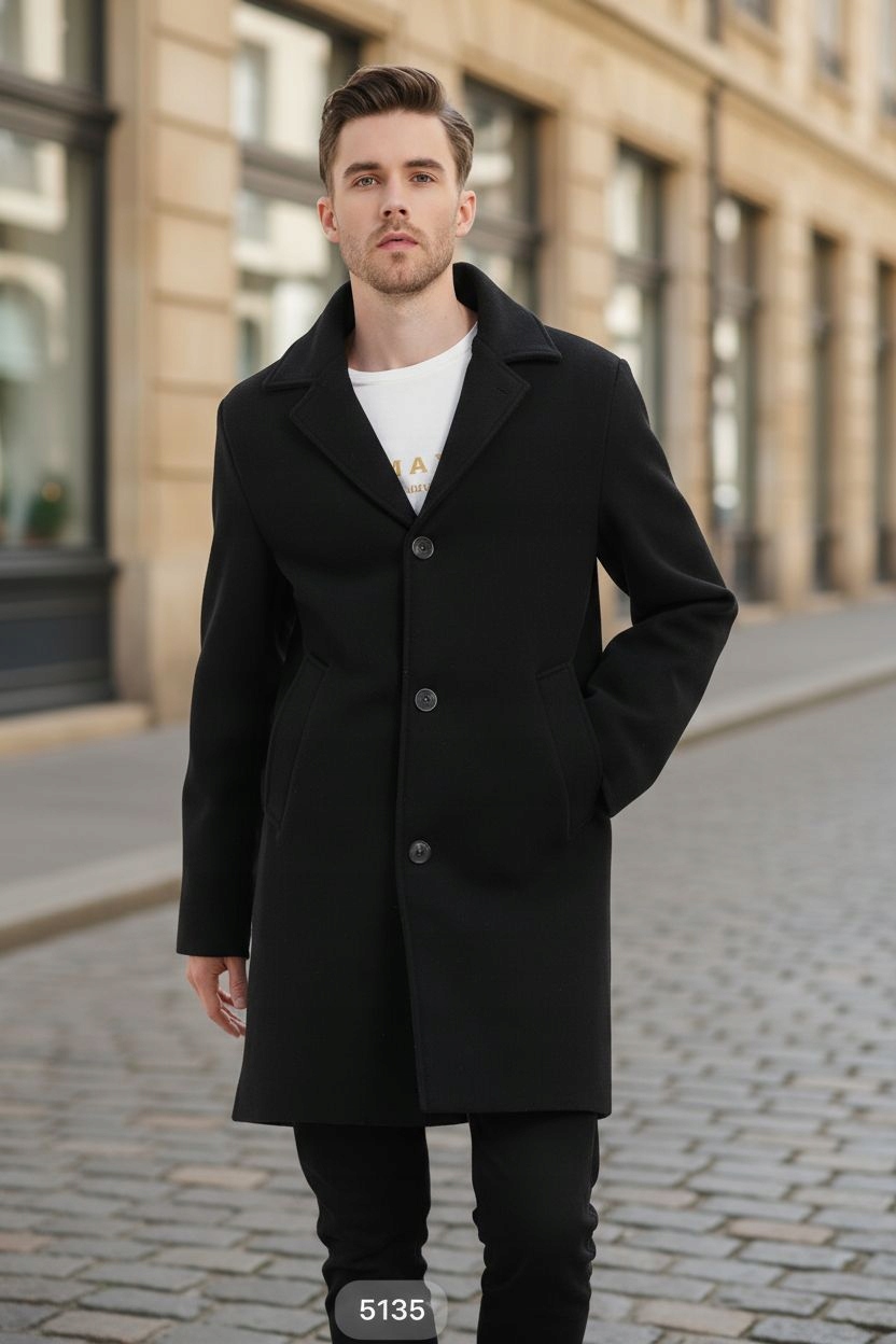 Płaszcz Męski Jesienny Zimowy Ocieplany Czarny Sportowy Elegancki rozm.M Kolor czarny