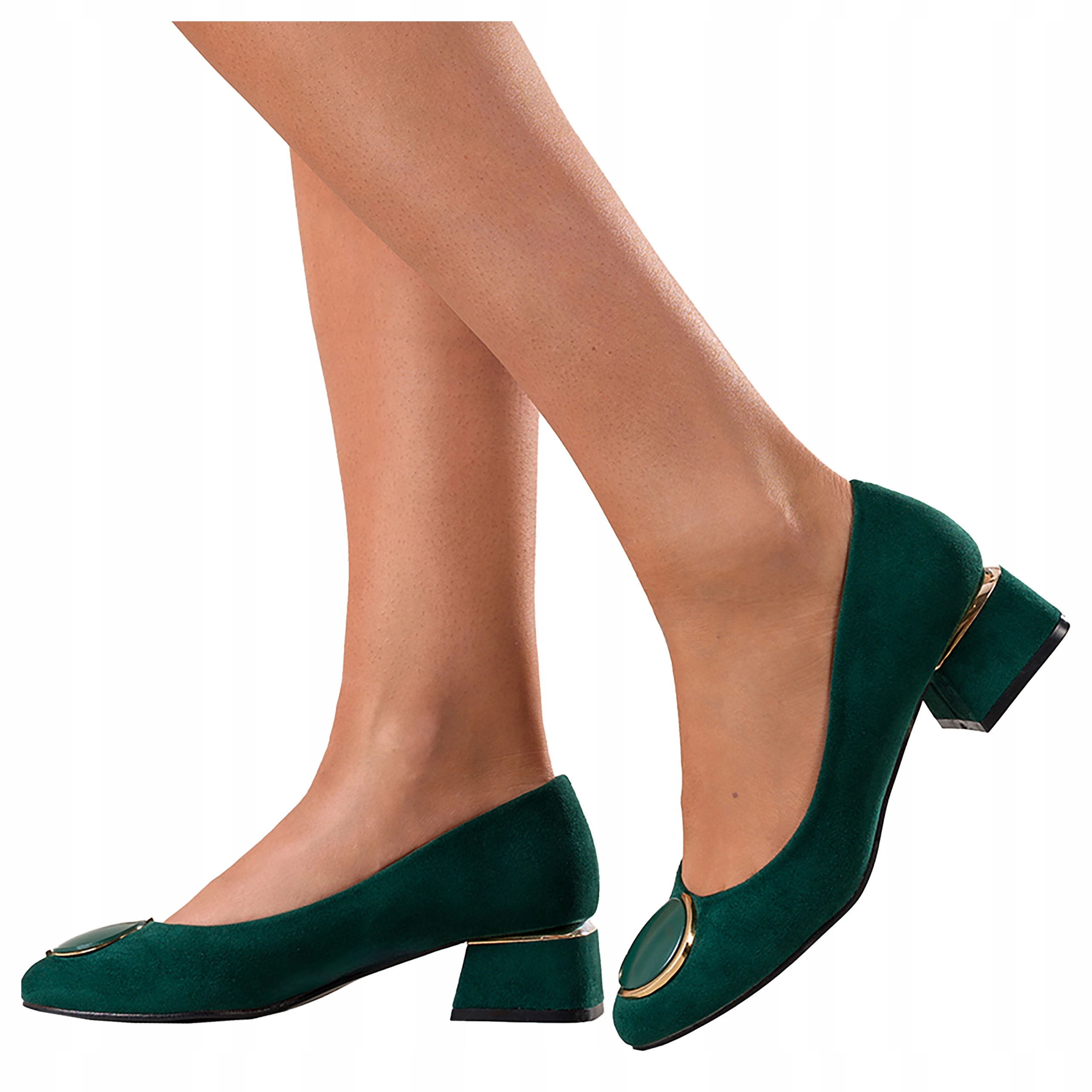 Dámské lodičky Zelená Kožená Vložka s ozdobou Nízký podpatek Klocek vel. 37