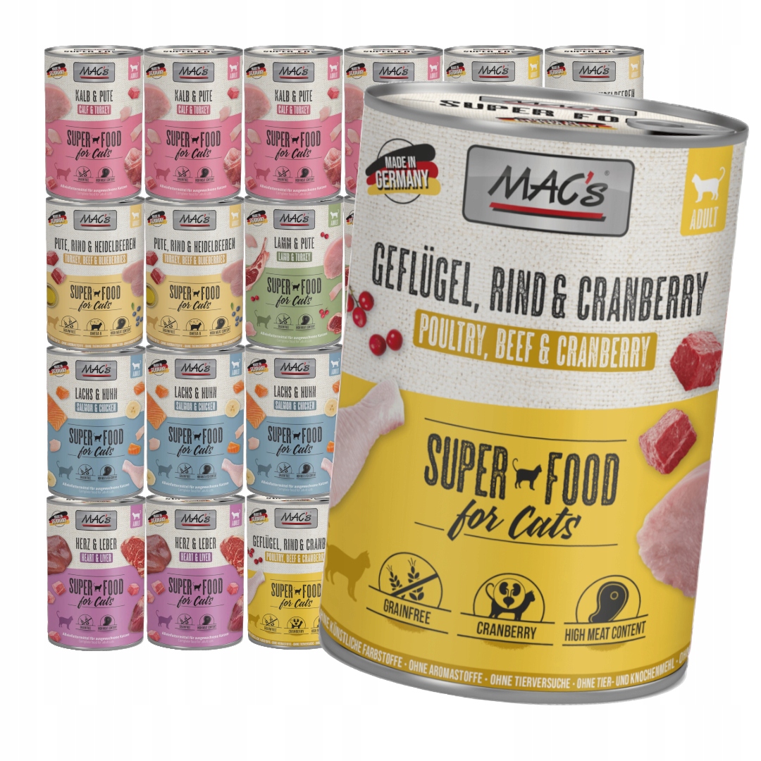 Levně MAC's Vlhké Krmivo krmivo pro kočky Mix Chutí 24x400g drůbeží Krůta krůtí, losos