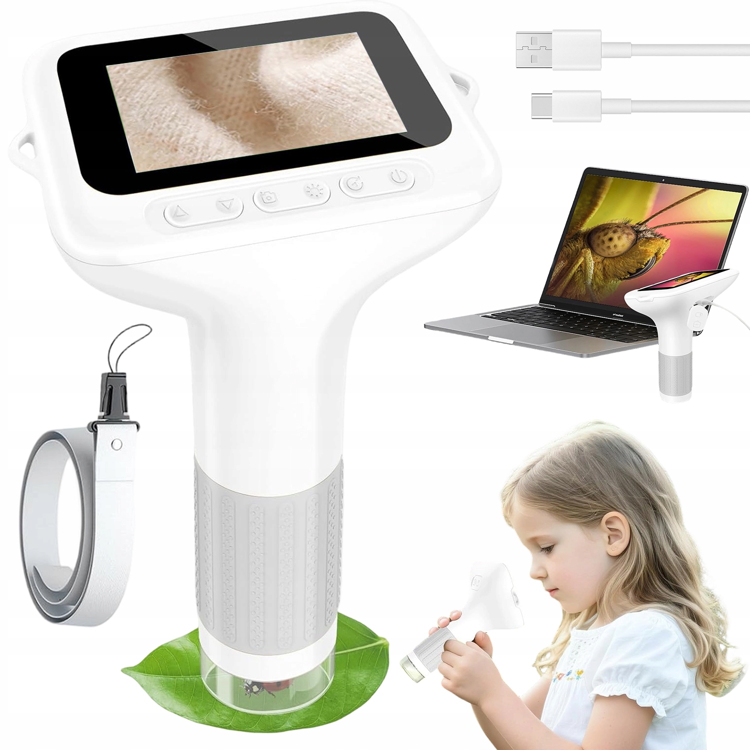 Digitální Ruční Mikroskop Pro Děti 1000x Nabíjecí S Funkcí Fotografií A Videa
