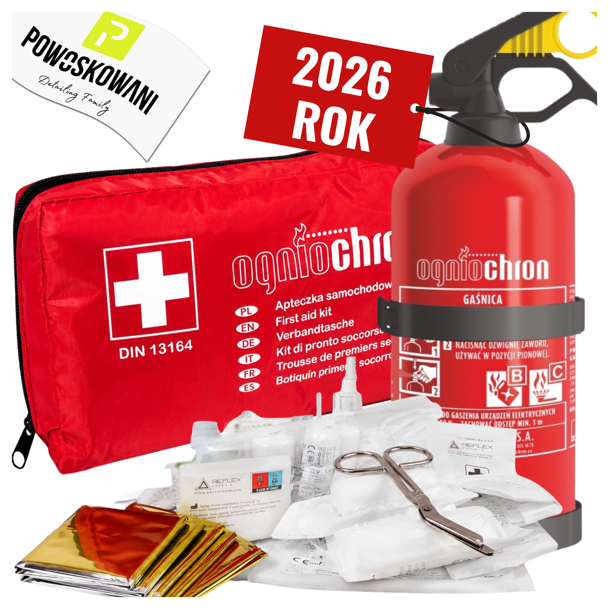 Apteczka samochodowa Din 13164 Gaśnica samochodowa 1kg Bc 2026 Ogniochron