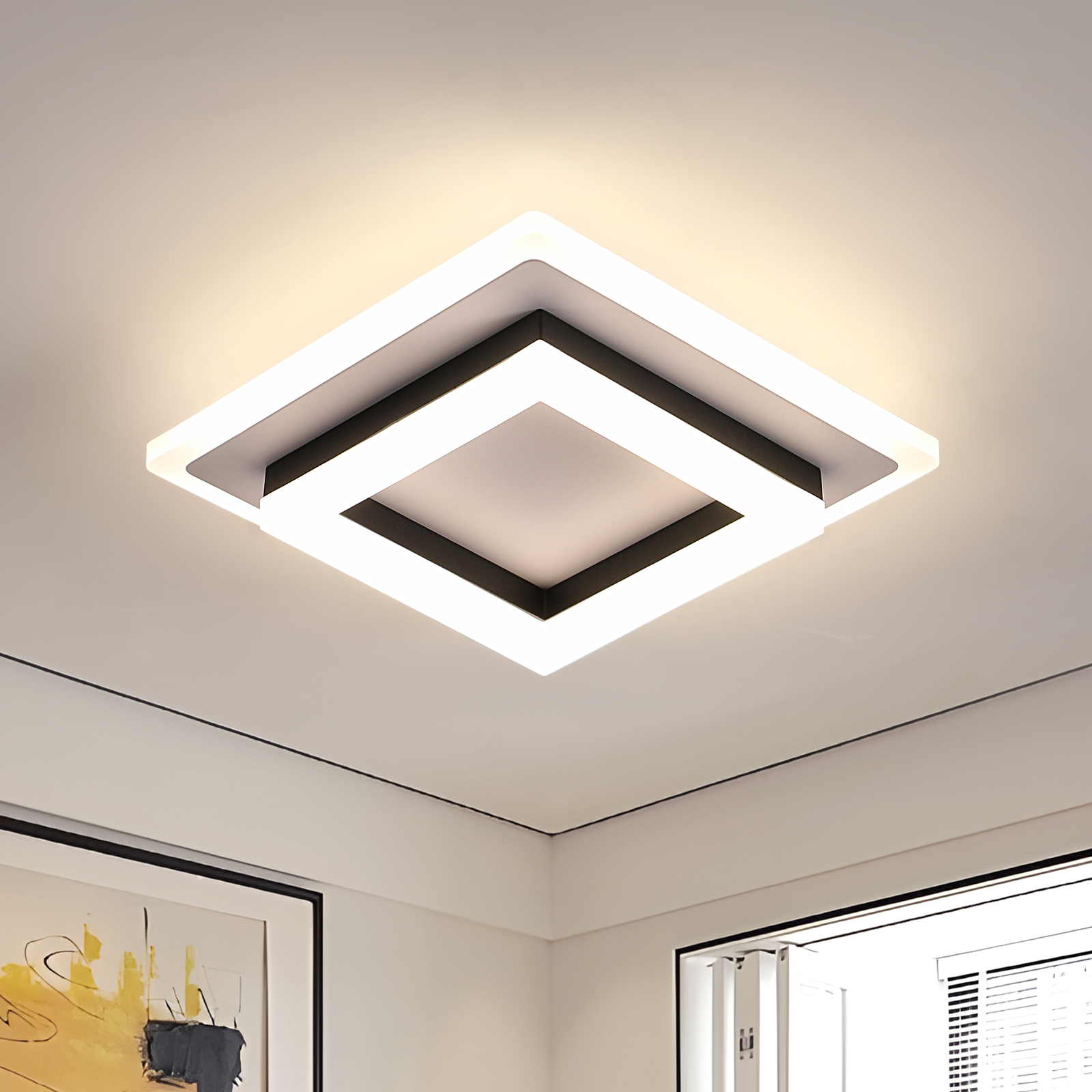 Lampa Sufitowa Plafon Led Kwadrat Czarny Natynkowa Nowoczesny 24W 4500K