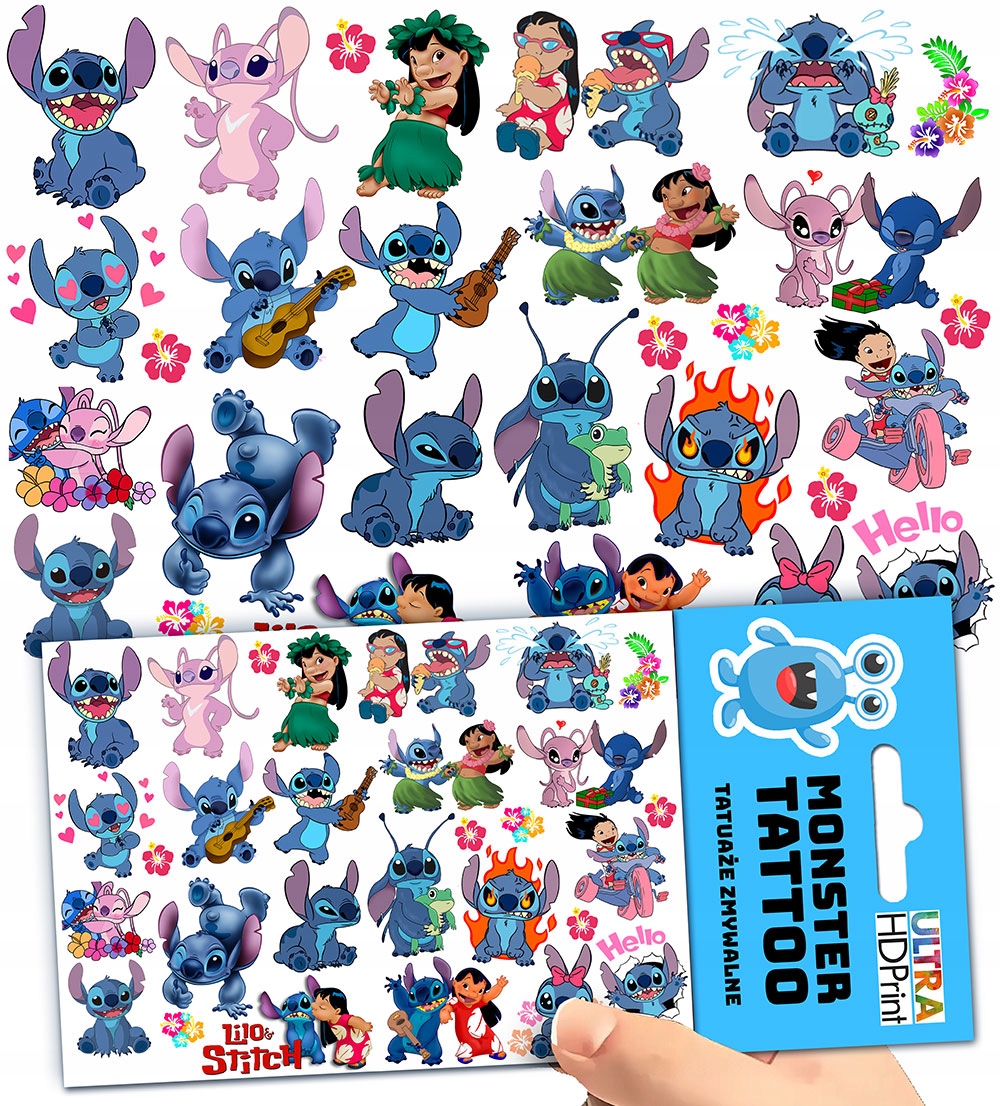 TATUAŻE ZMYWALNE TYMCZASOWE DLA DZIECI DZIECIĘCE STITCH WZORY ORYGINALNE