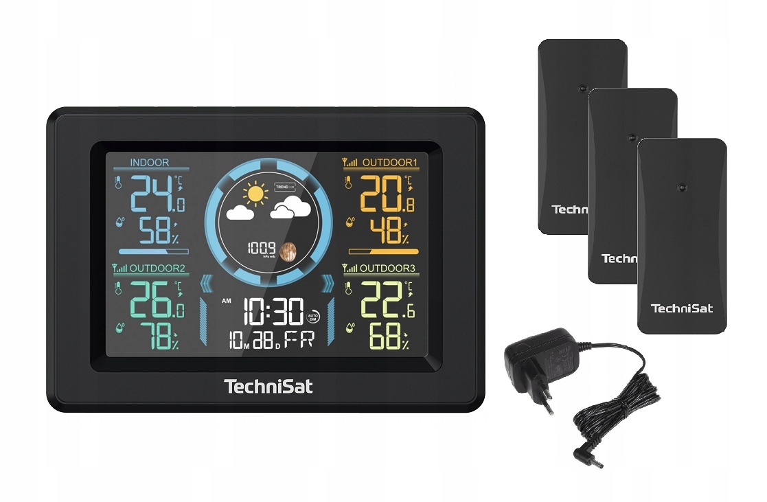 Stanice Počasí teploměr 3 senzory napájecí zdroj obrazovka TechniSat Imeteo 700