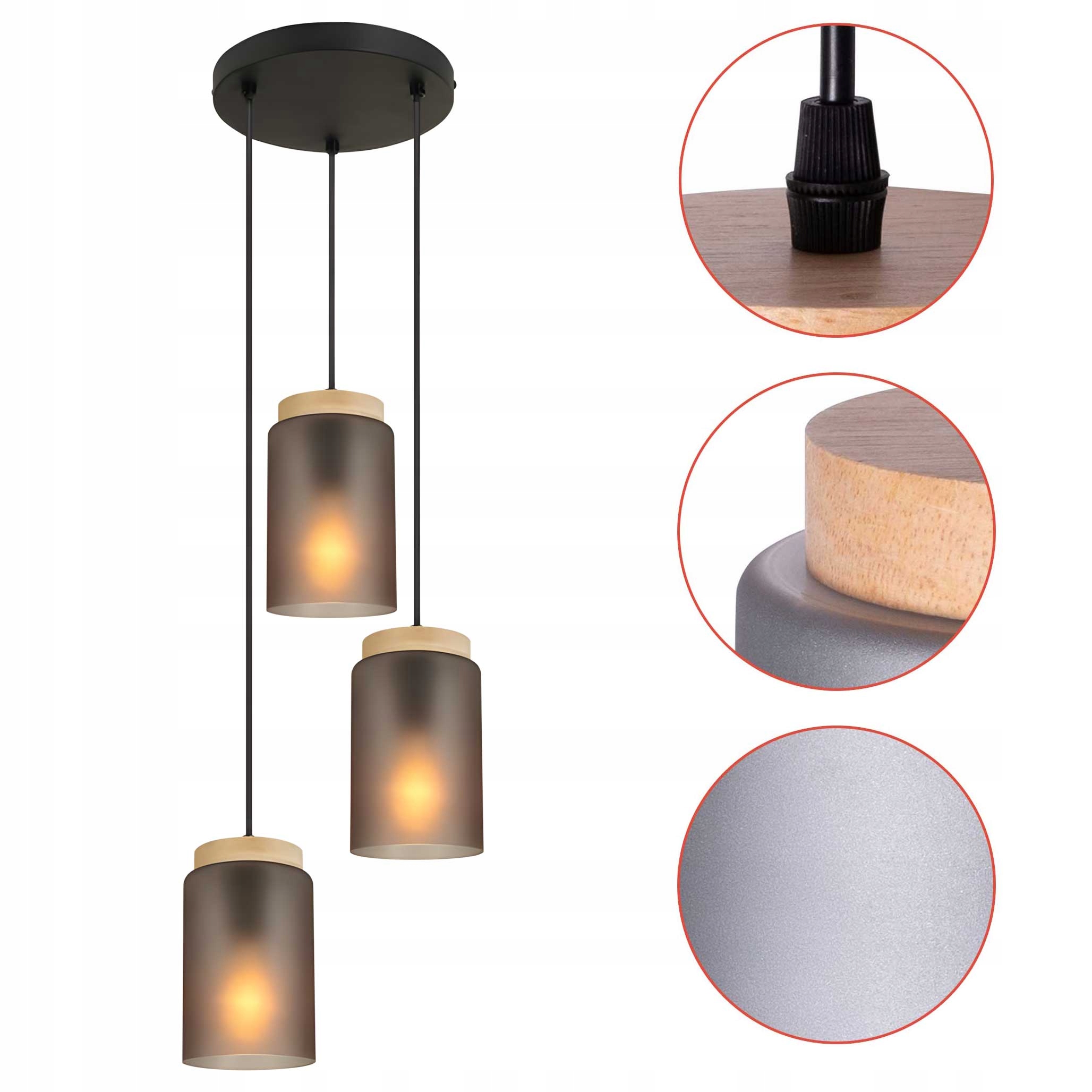 Závesná lampa trojitá E27 Frosted Grey Mrazené sklo Šedá