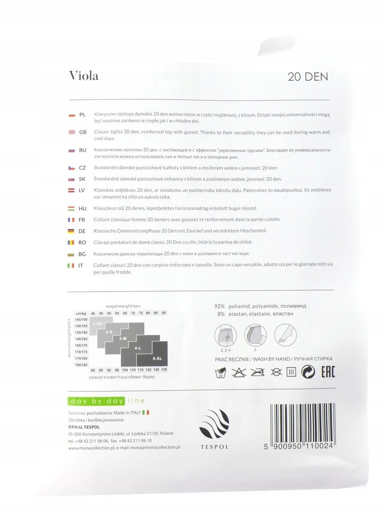 RAJSTOPY MONA VIOLA 20DEN nero 4-L Typ gładkie