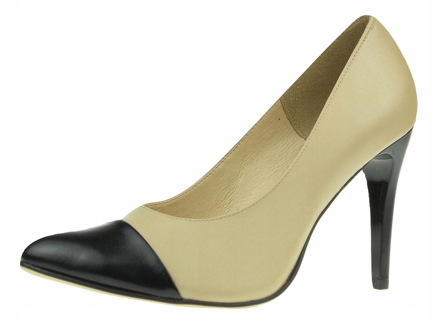 Béžové lodičky Kožené Černé Nosek 35