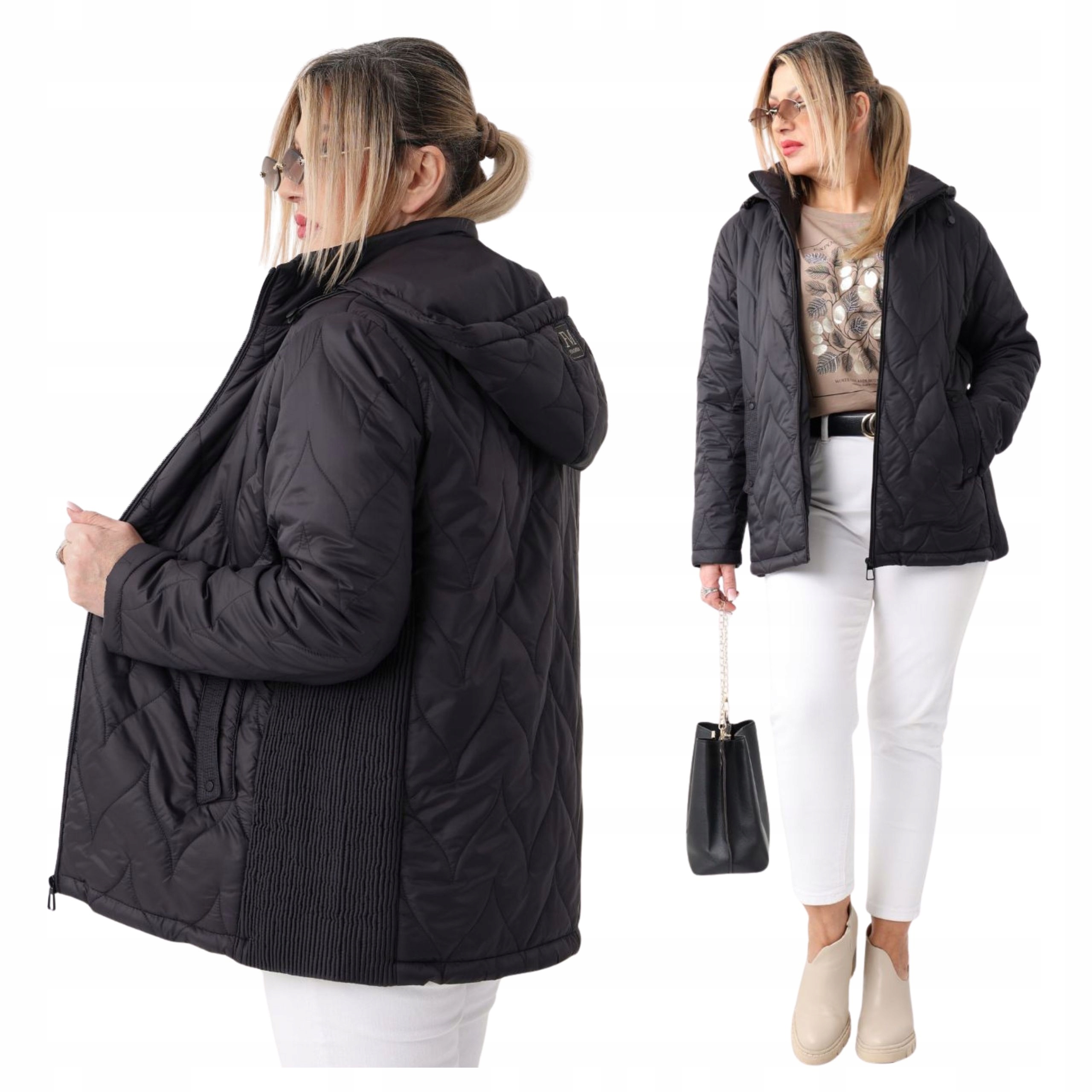 Kurtka Damska Pikowana Lekka Z Kapturem Przejściowa Duże Rozmiary Oversize