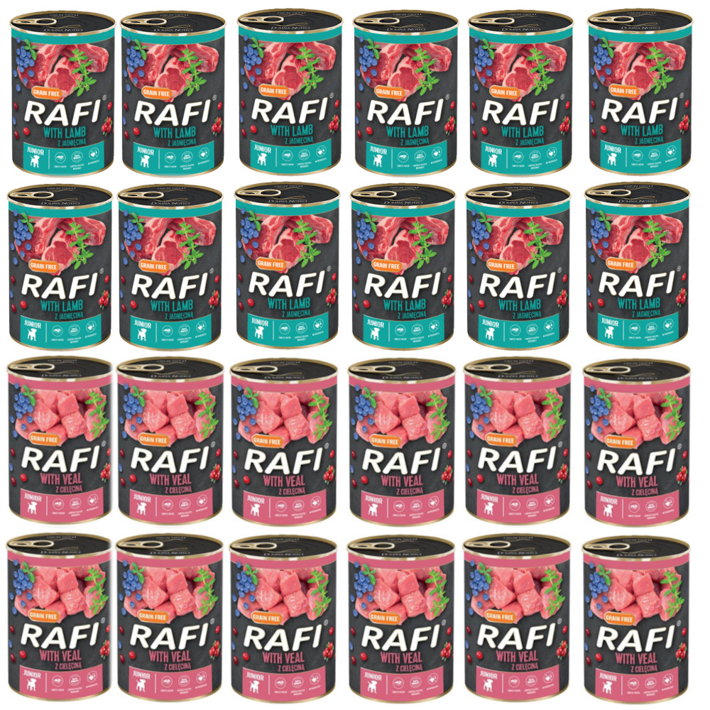 Levně Vlhké Krmivo pro psy Rafi Junior MIX Chutí 24x400g Bezobilné