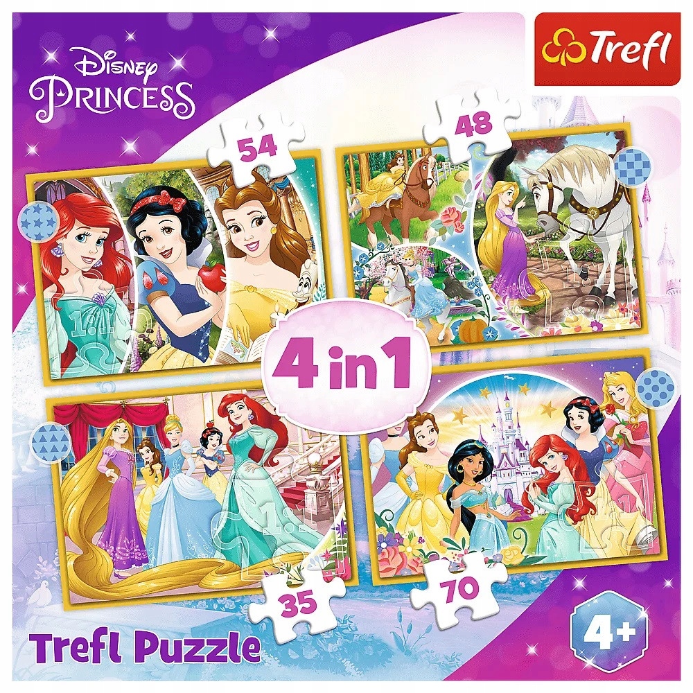 Puzzle Księżniczki Disney 4w1 DLA DZIEWCZYNEK!!! Wiek dziecka 4 lata +