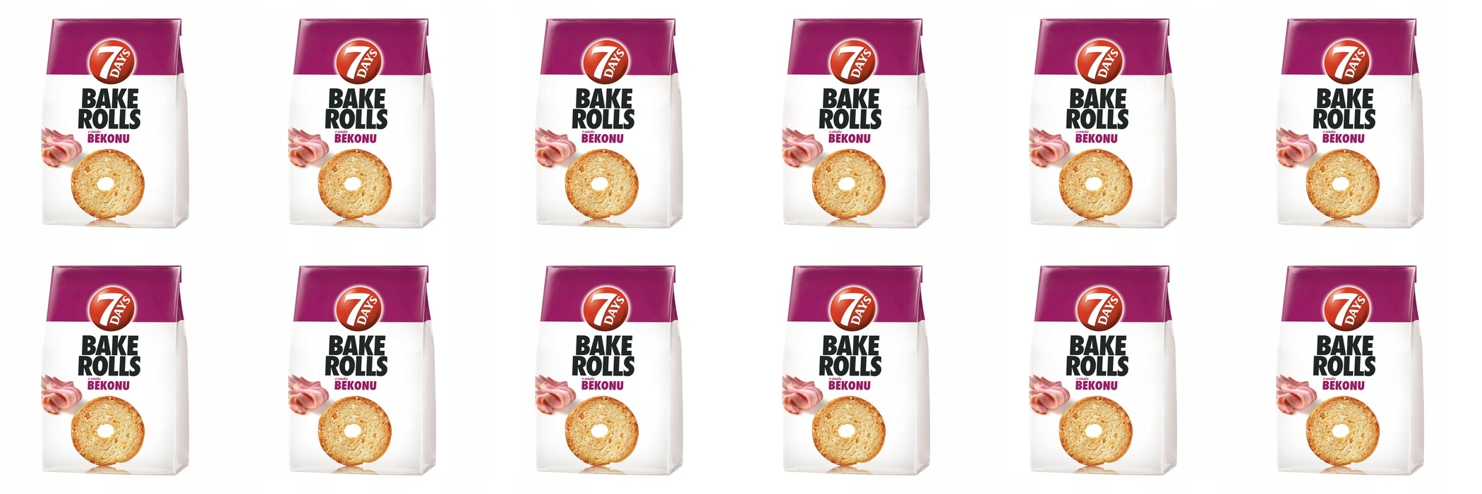 Levně 12 x 150 g 7DAYS Bake Rolls chlebové křupky Slanina Karton