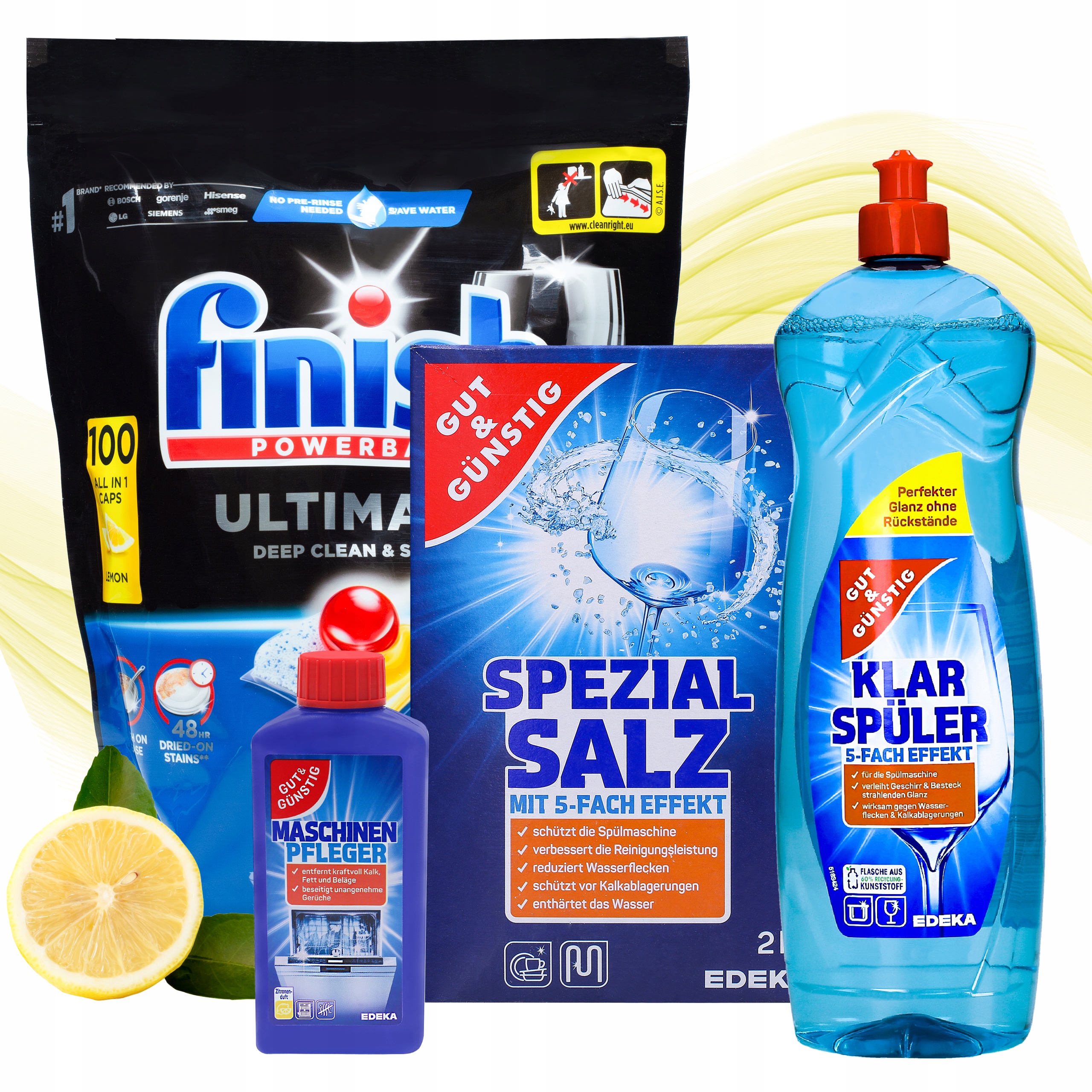 Levně Sada na mytí nádobí Kapsle Finish 100ks Sůl 2kg Leštidlo Čistič G&g