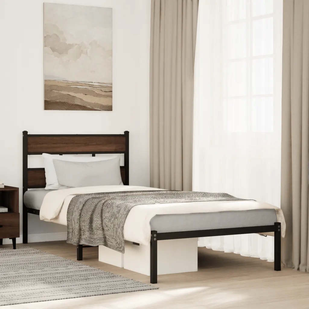 Postel bez matrace s čelem hnědý dub 90 x 200 cm Hnědá 4017144