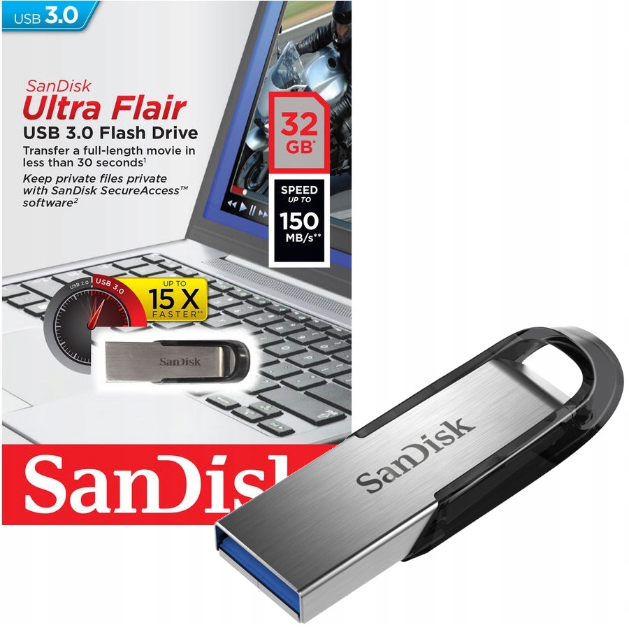 SANDISK Cruzer Ultra Flair 32GB USB 3.0 Czarno-srebrny