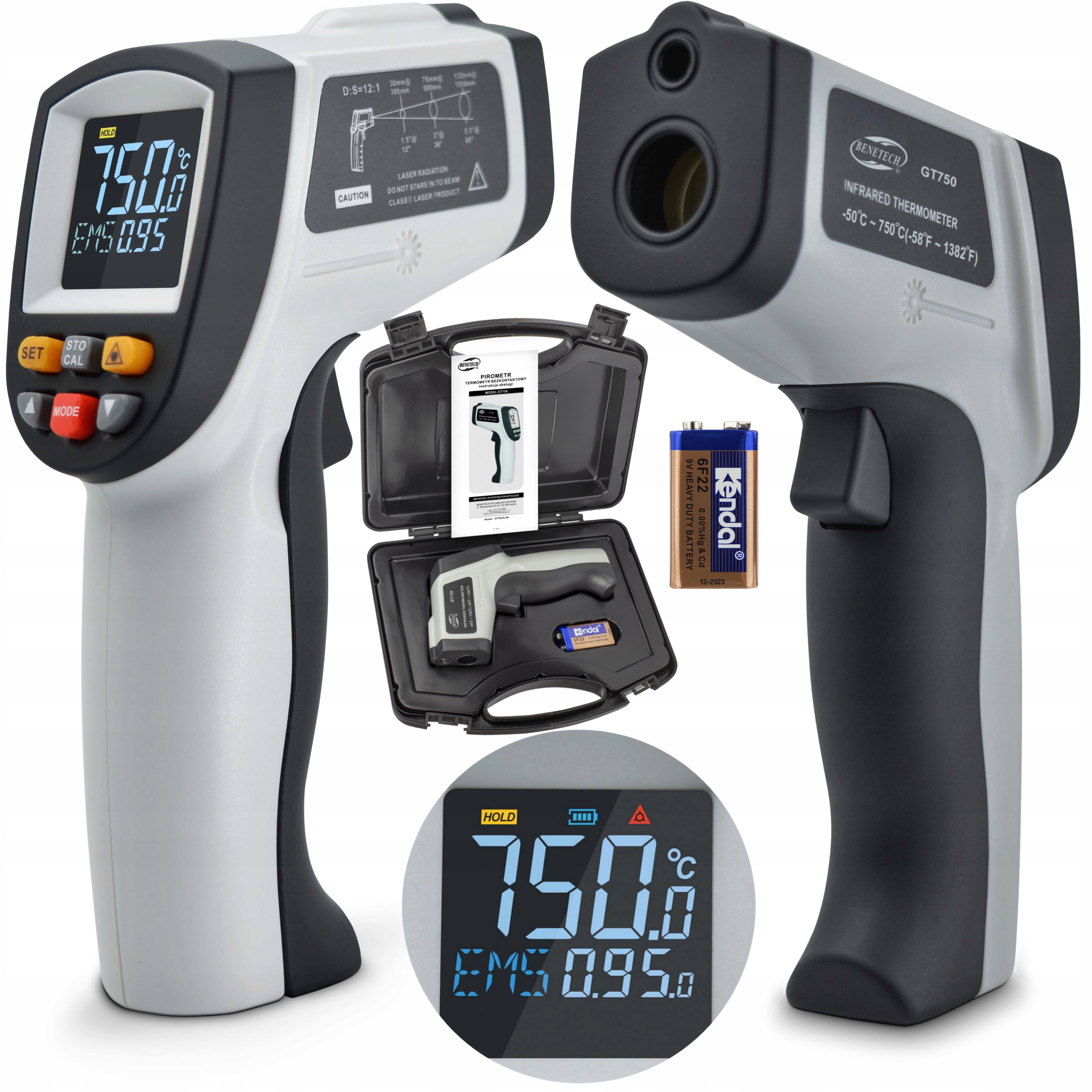 PIROMETR TERMOMETR LASEROWY BEZDOTYKOWY NA PODCZERWIEŃ EMISYJNOŚĆ -50 +750
