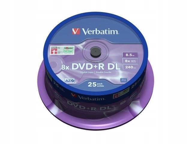 Płyty Dvd+r Verbatim 8.5GB X8 Double Layer (25 Cake)