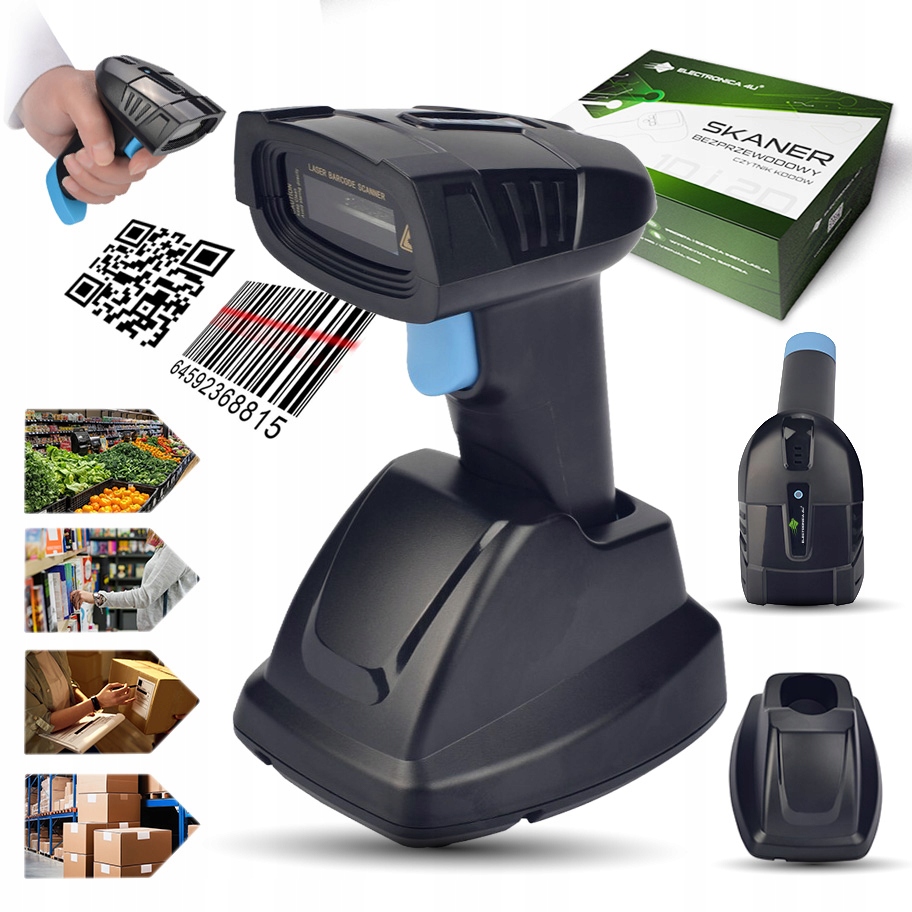Bezdrátový skener snímač čárových kódů Qr 1D 2D s nabíjecí základnou