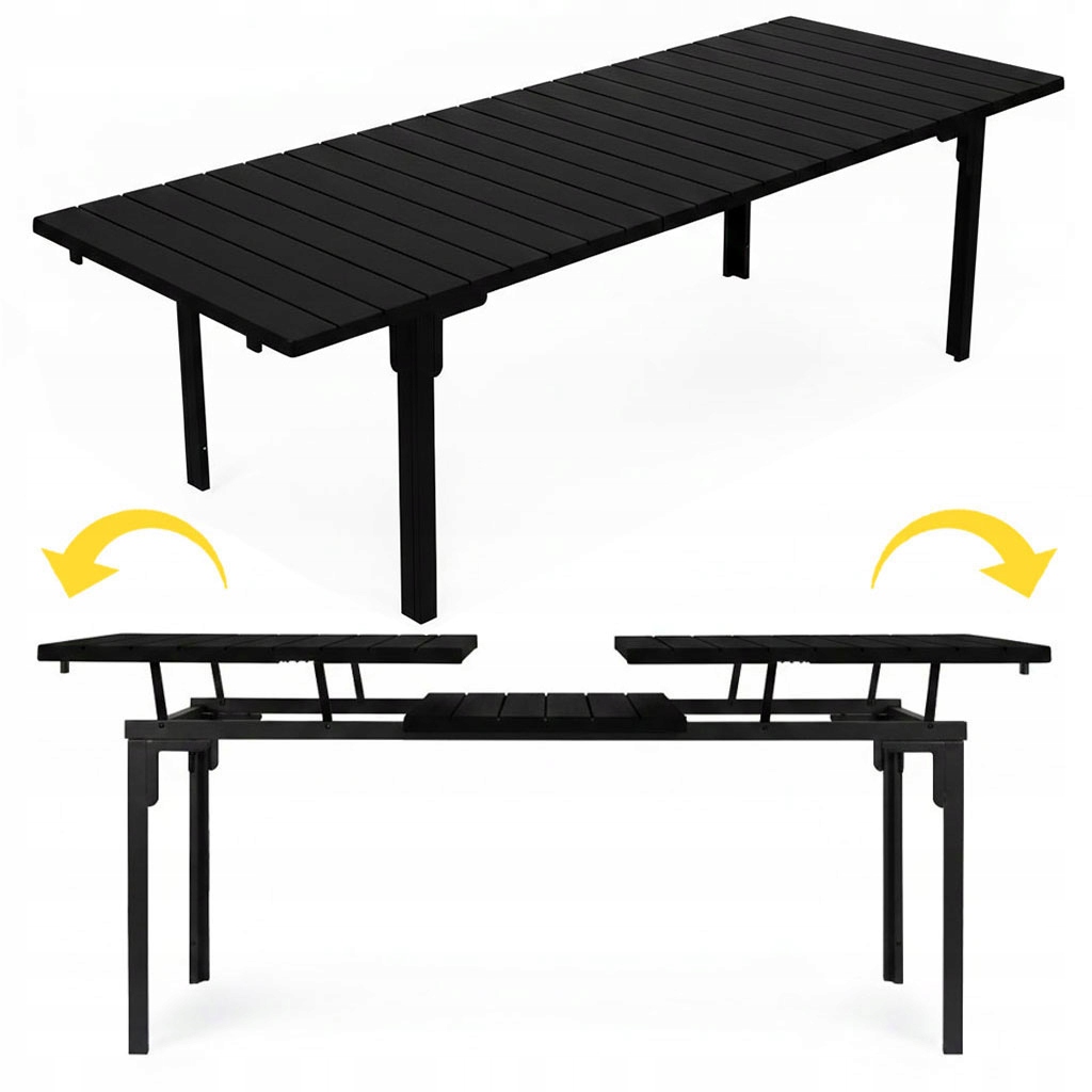 Rozkladací záhradný stôl 180 240 cm, oceľ, Hdpe, čierny
