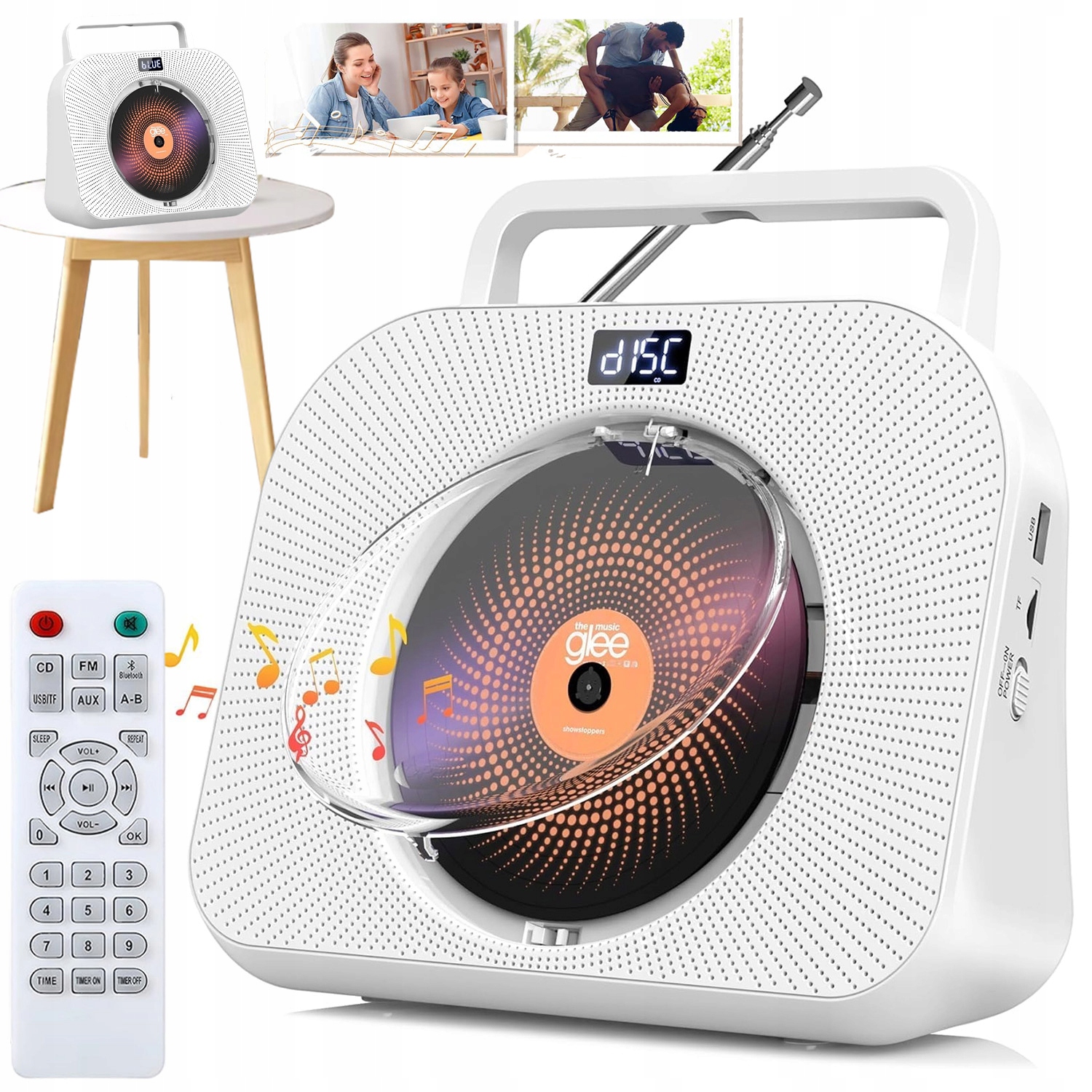 Přenosný CD Přehrávač S Bluetooth Reproduktorem, Led Displej, Časovač 30-90 Min