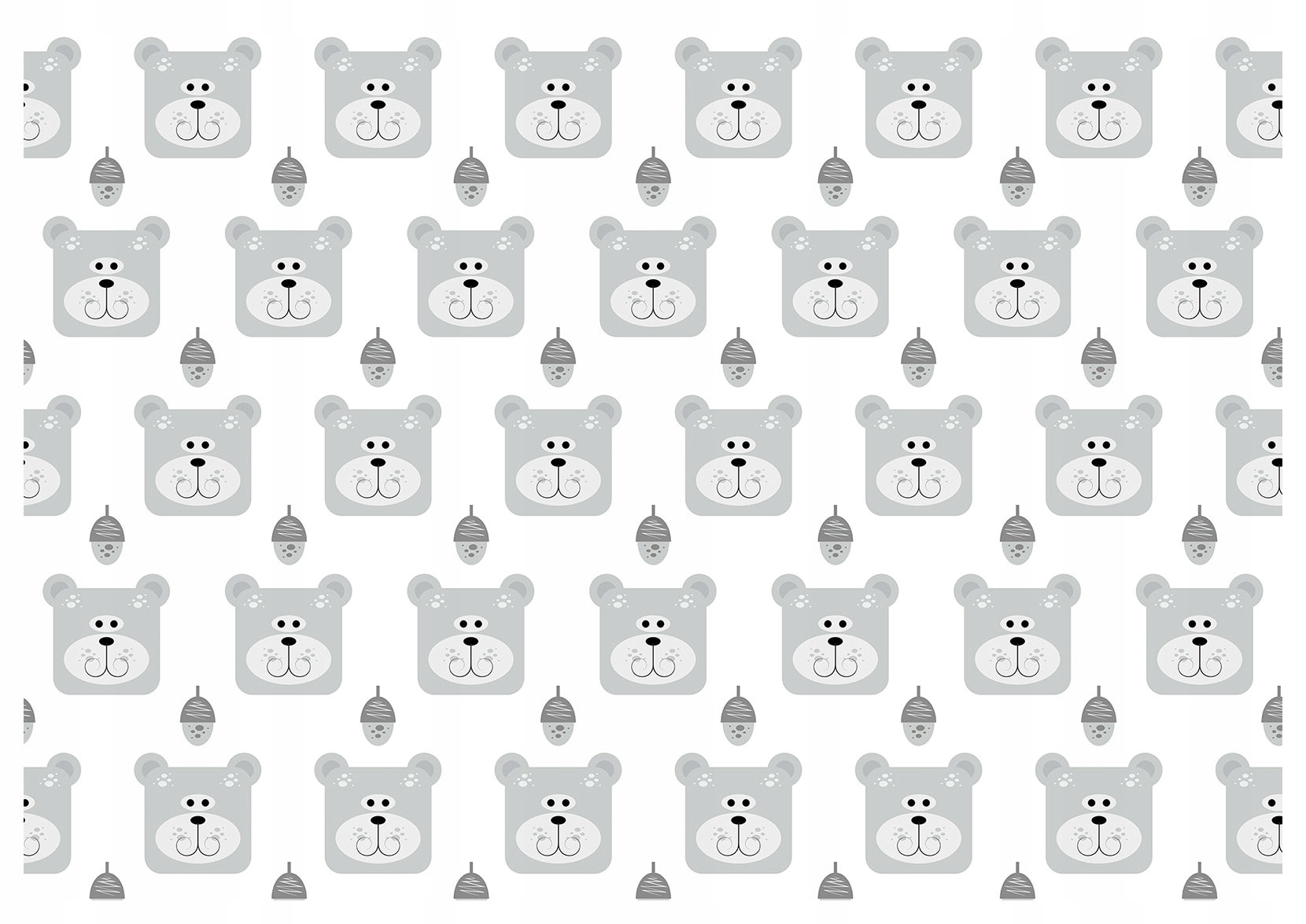 Vliesová fototapeta Medvídci a žaludy šedá na bílém 350x250 lepidlo