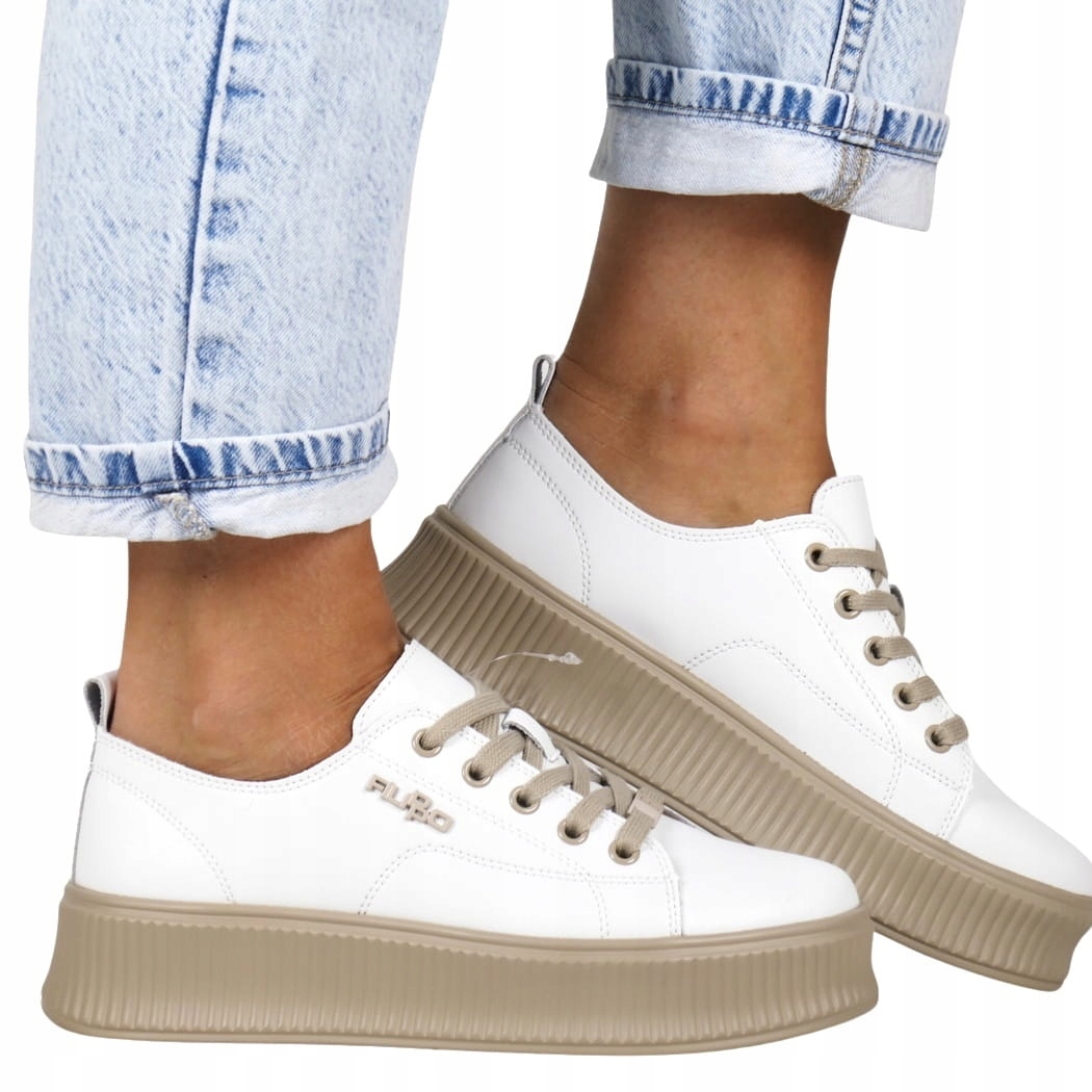 iButy Tenisky Kožené Dámské Polobotky Na Silné Podrážce Bílé Béžové