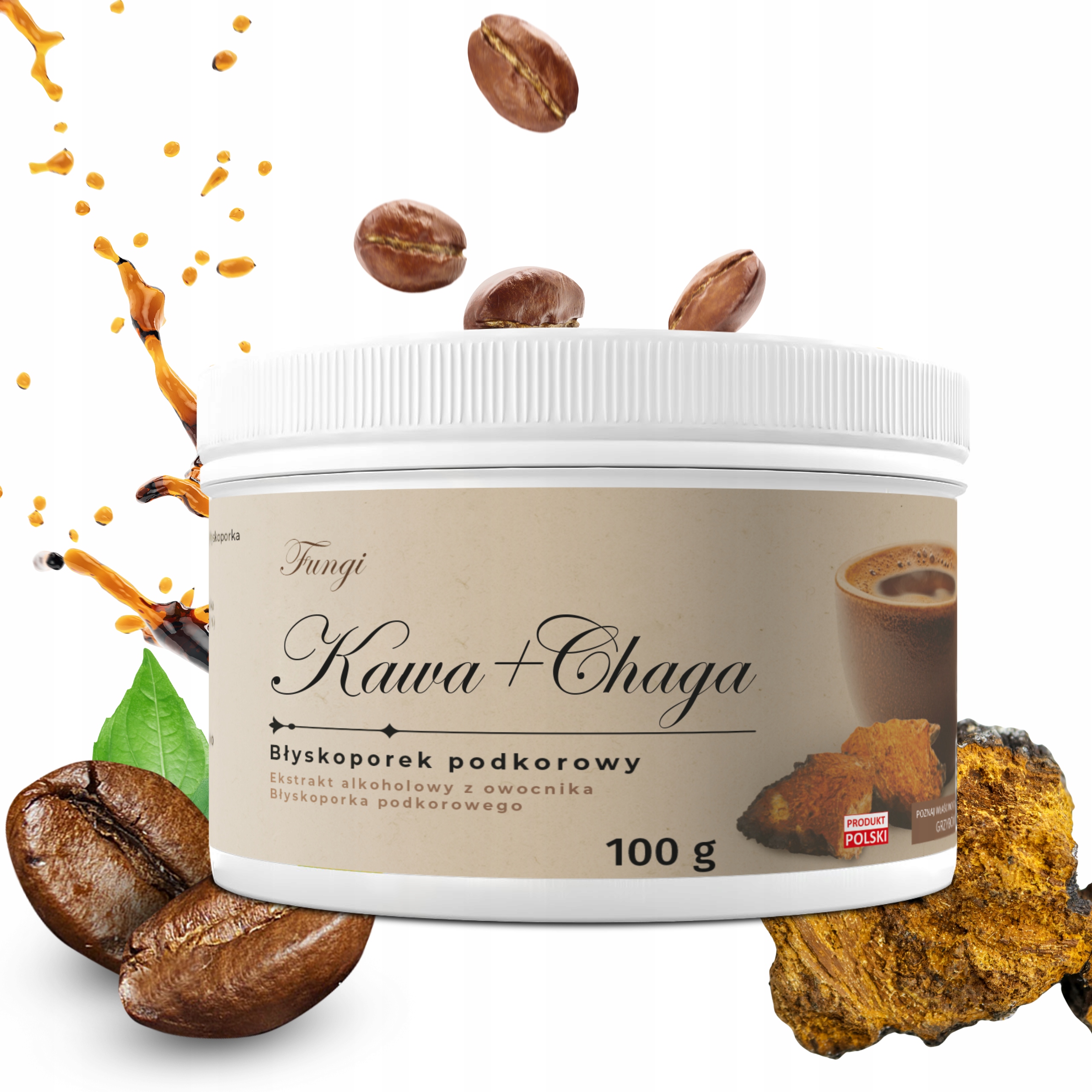 KAWA+CHAGA-Błyskoporek podkorowy 100 g Suplement Diety