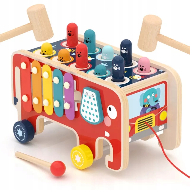 

Drewniany Słoń Wbijak z Cymbałkami Montessori