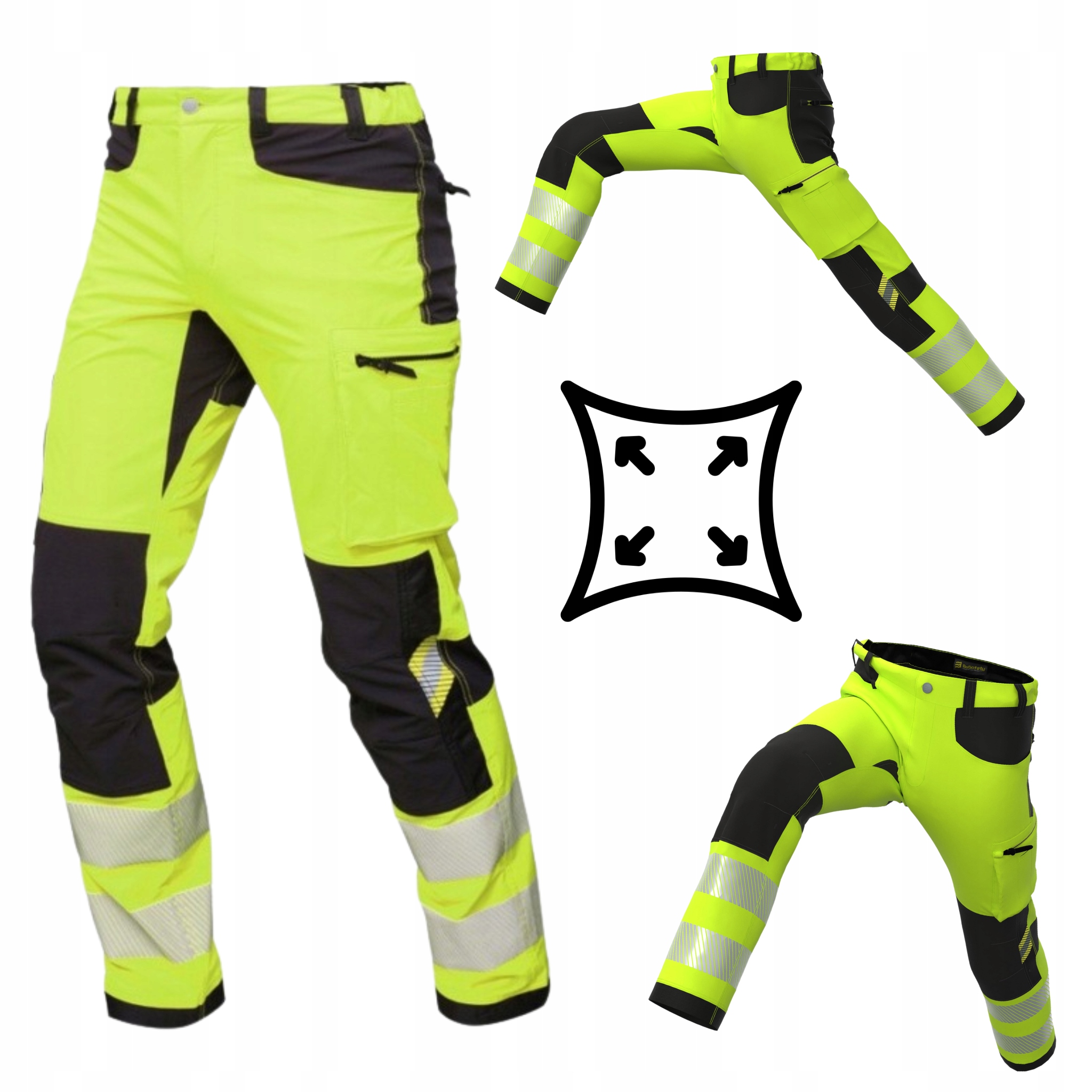 Odblaskowe Elastyczne Spodnie Robocze Męskie Stretch BoSafety Tension HiViS