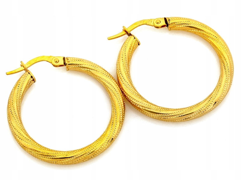 Moderní zlaté náušnice 585 s lesklými kroucenými koly, anglický dárek