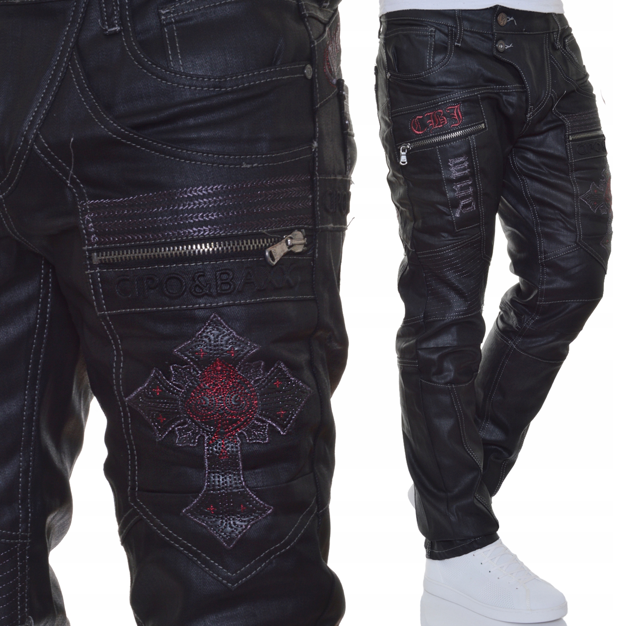 

Cipo Baxx Jeansy Spodnie Woskowane Hafty Motor