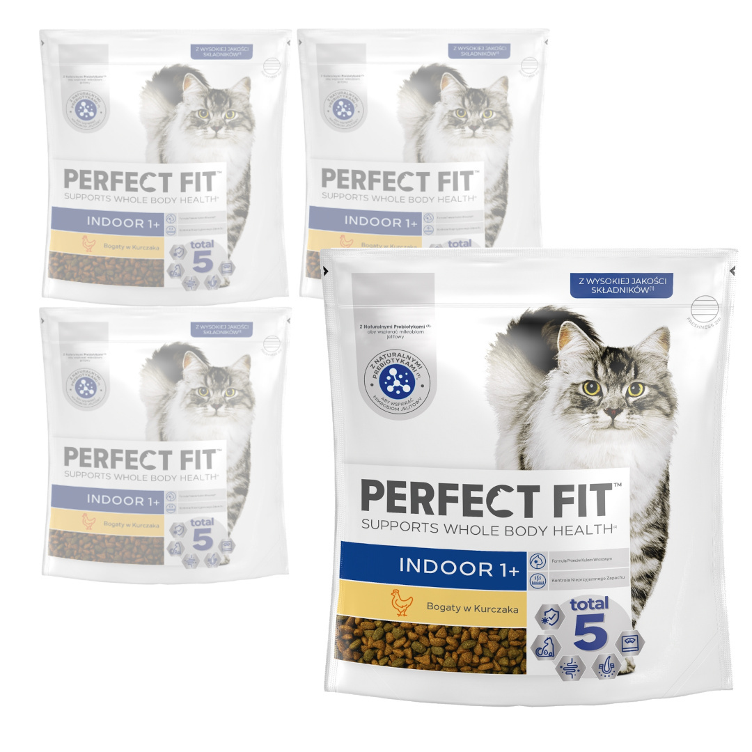 Perfect Fit Indoor 1+ Kuře 4x750g Suché Krmivo pro nevycházející kočky