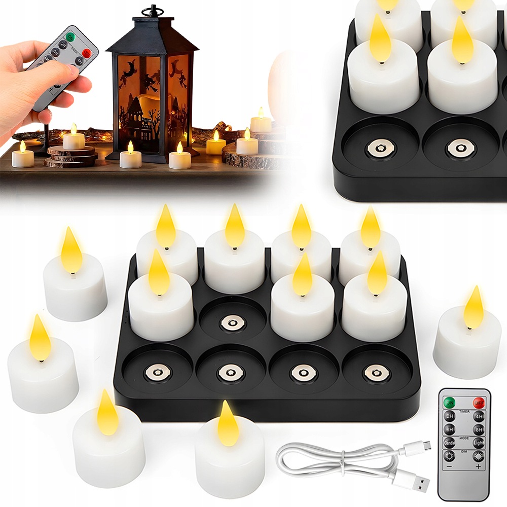 12 X Led Svíčka Na Dálkové Ovládání Magnetická Sada Usb Dekorace Halloween Časovačem