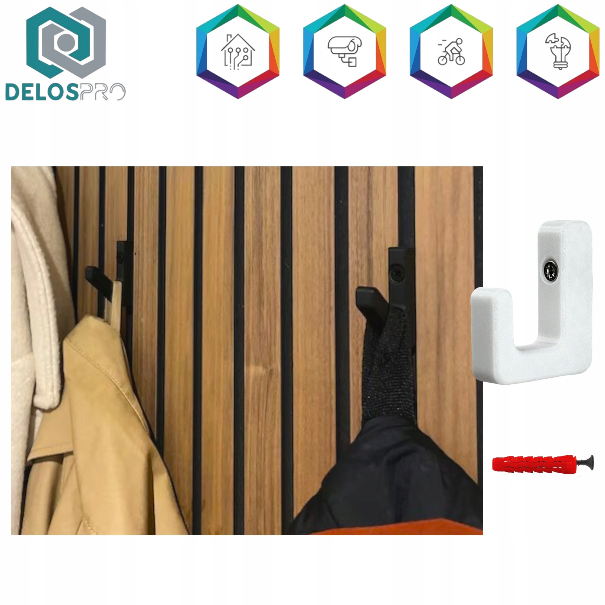 DELOSPRO ZESTAW HAKÓW GŁĘBOKICH POJEDYNCZYCH NA UBRANIA LAMELE LOFT BIAŁY Marka DELOSPRO