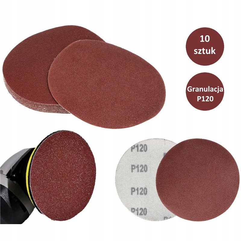 Papier Ścierny Do Szlifierki Krazek 125MM Na Rzep Samoprzylepny GR120 X10