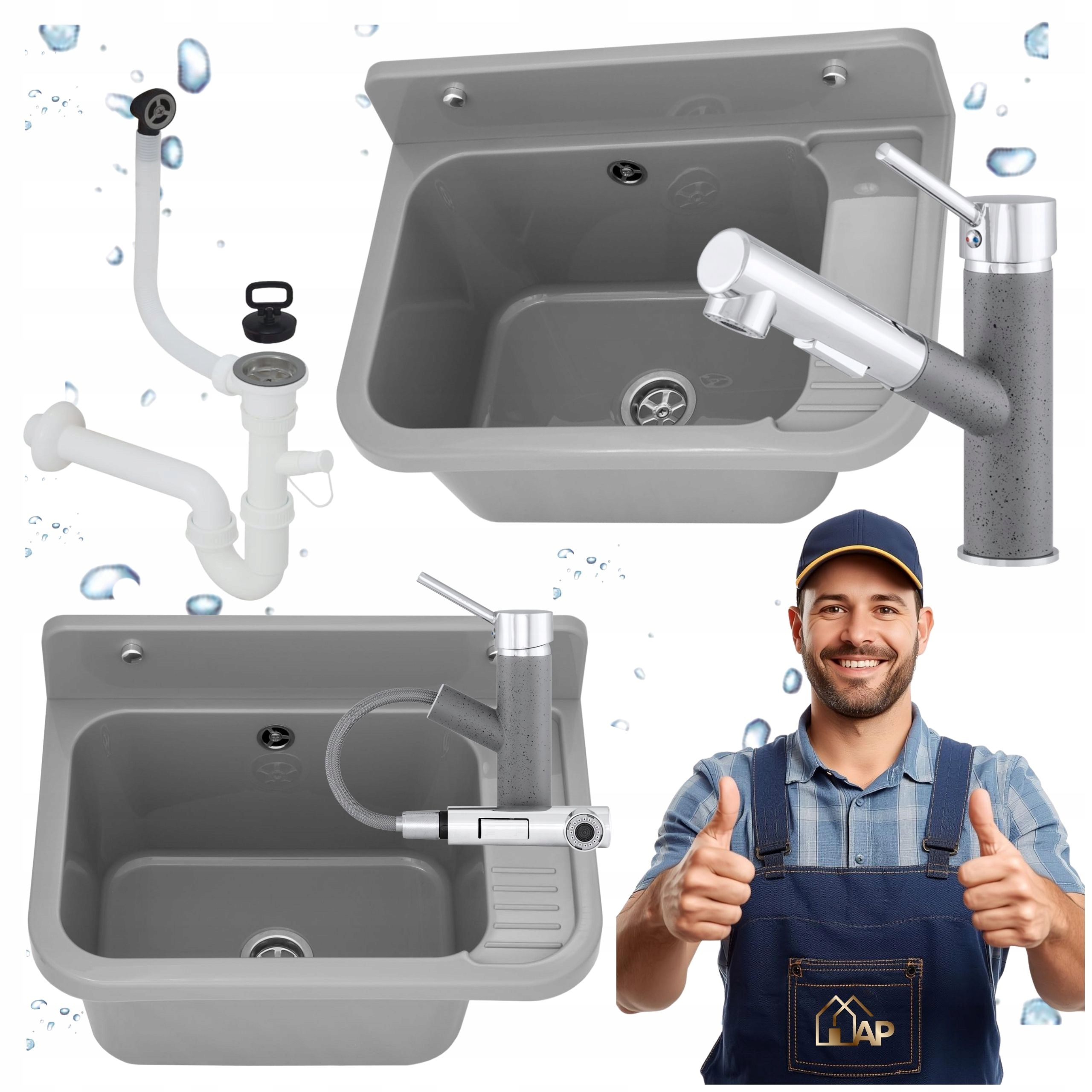 Pracovní Komora Hospodářský Dřez Šedá Baterie Vytahovací Sprcha Kohoutek