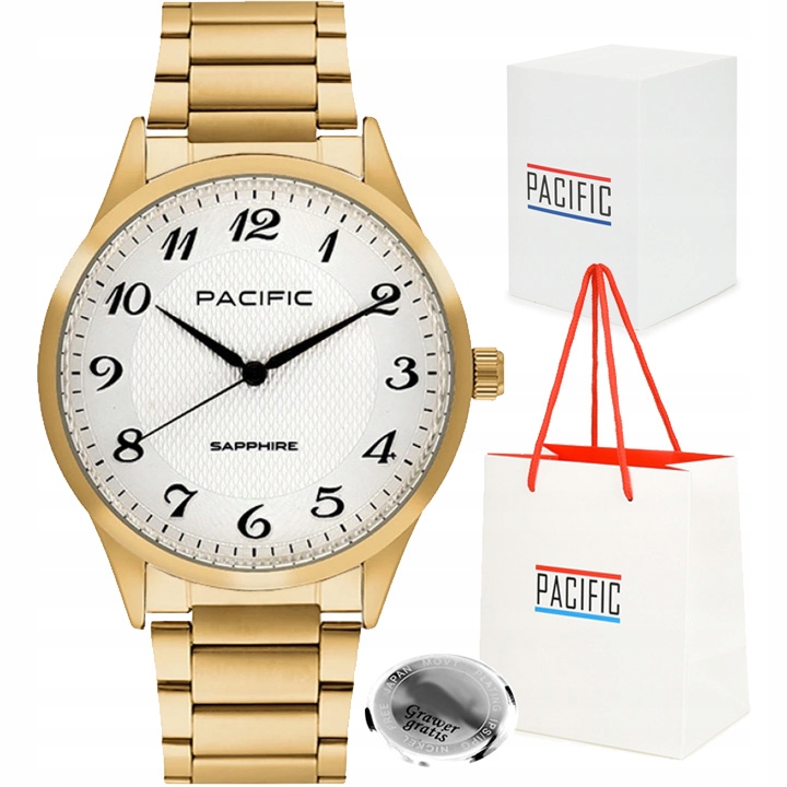 Pánské hodinky Pacific Ocelový Náramek-safír-velké Číslice Gravírování